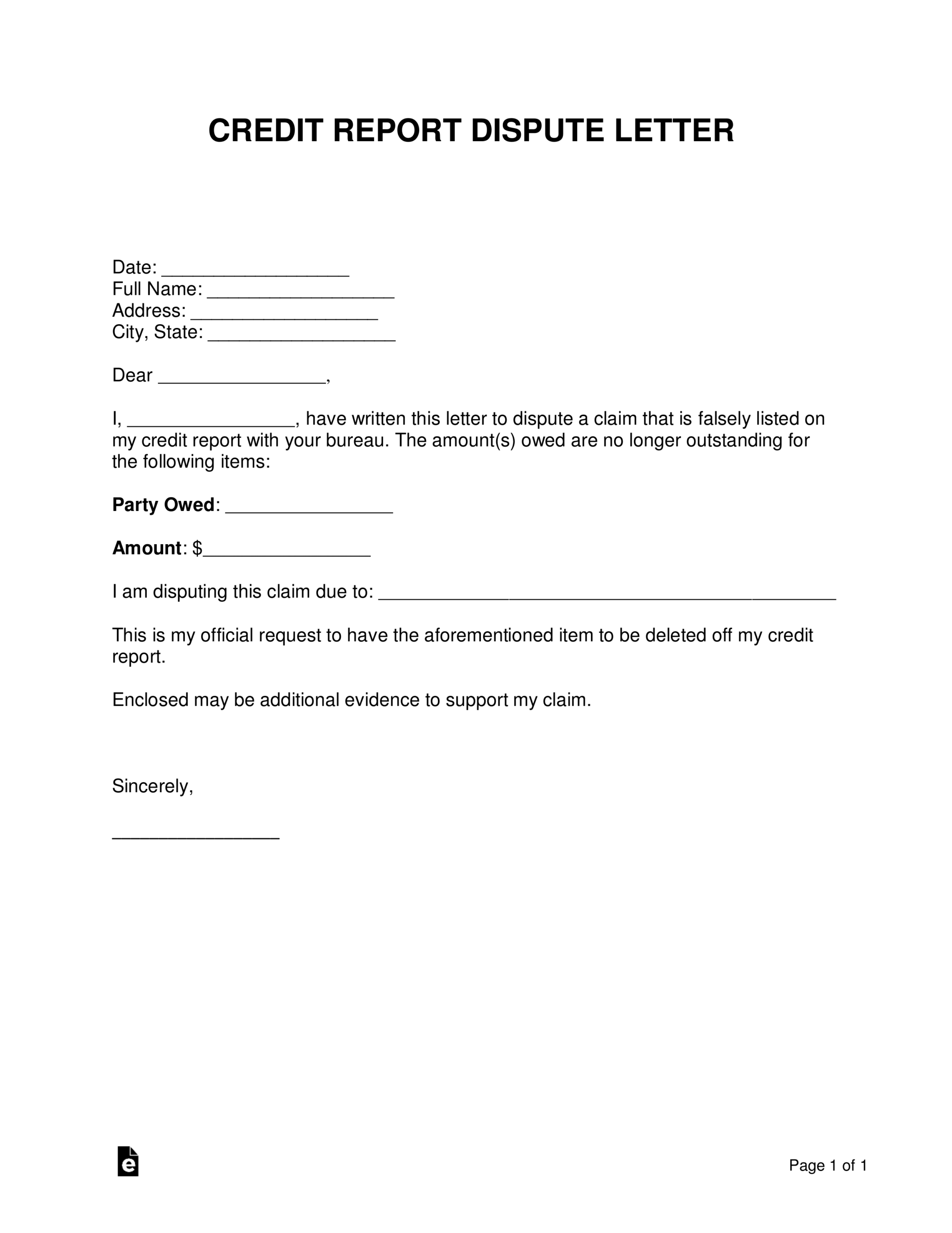 Free Credit Report Dispute Letter Template – Sample – Word Pertaining To Credit Report Dispute Letter Template