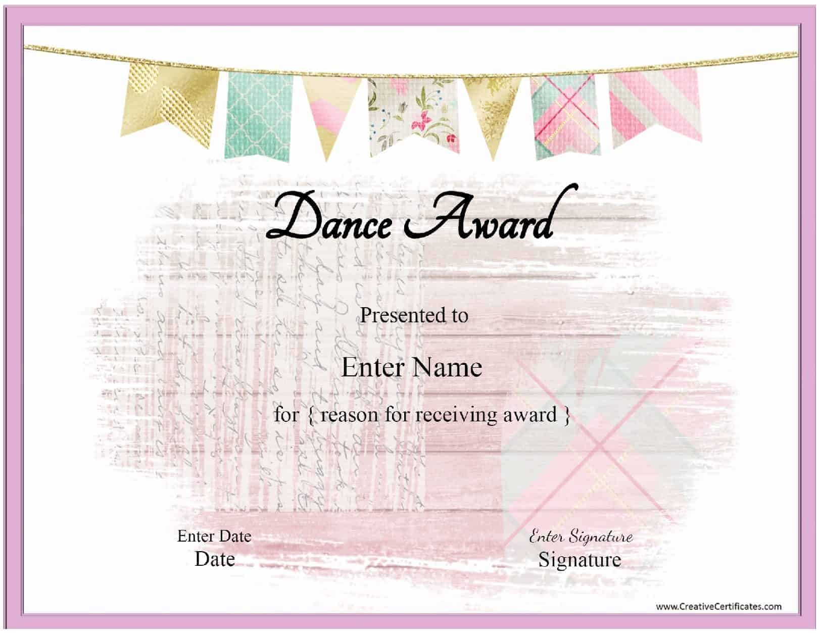 Free Dance Certificate Template - Customizable And Printable Intended For Dance Certificate Template