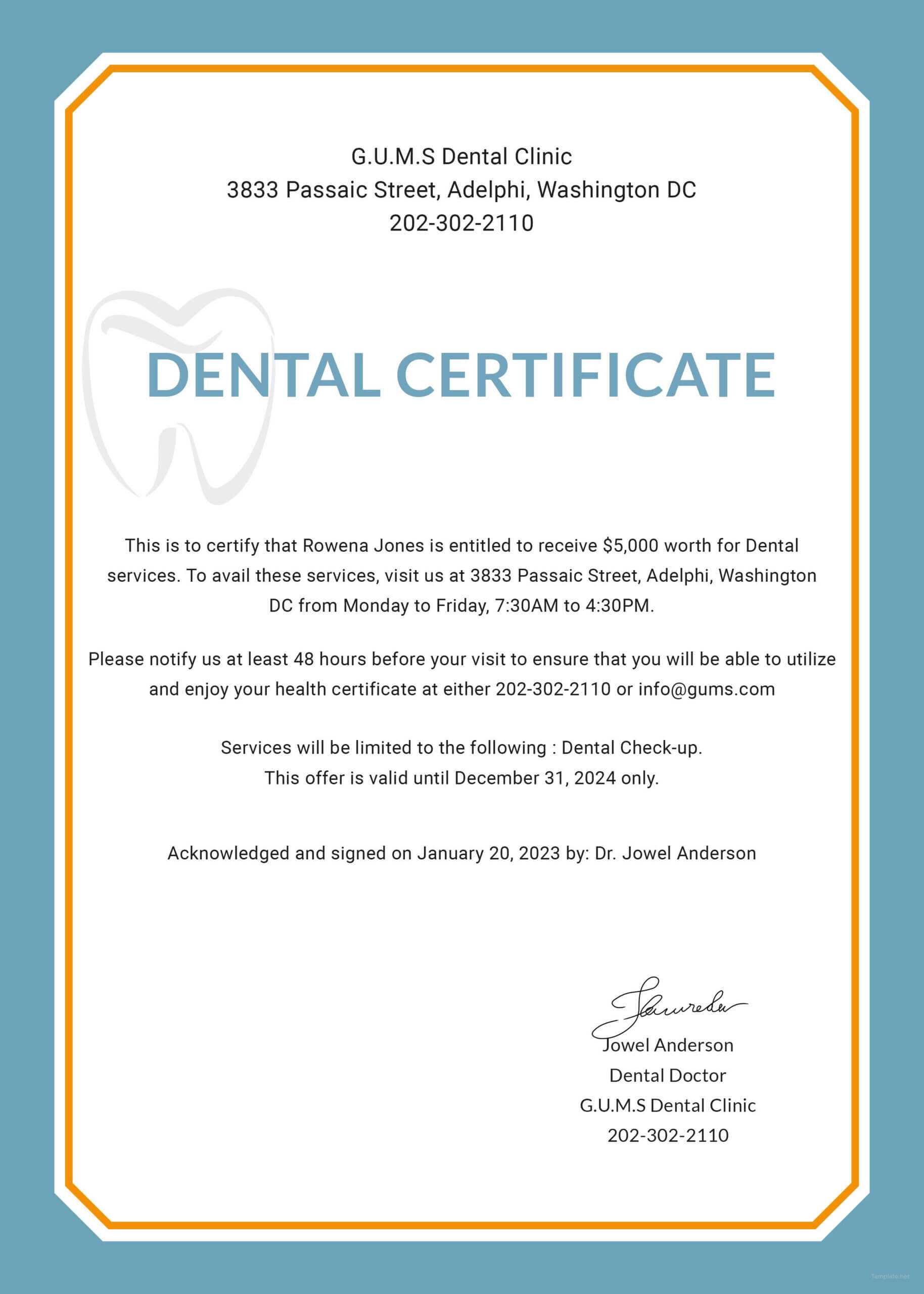 Free Dental Medical Certificate Sample | Free Dental Regarding Fake Medical Certificate Template Download