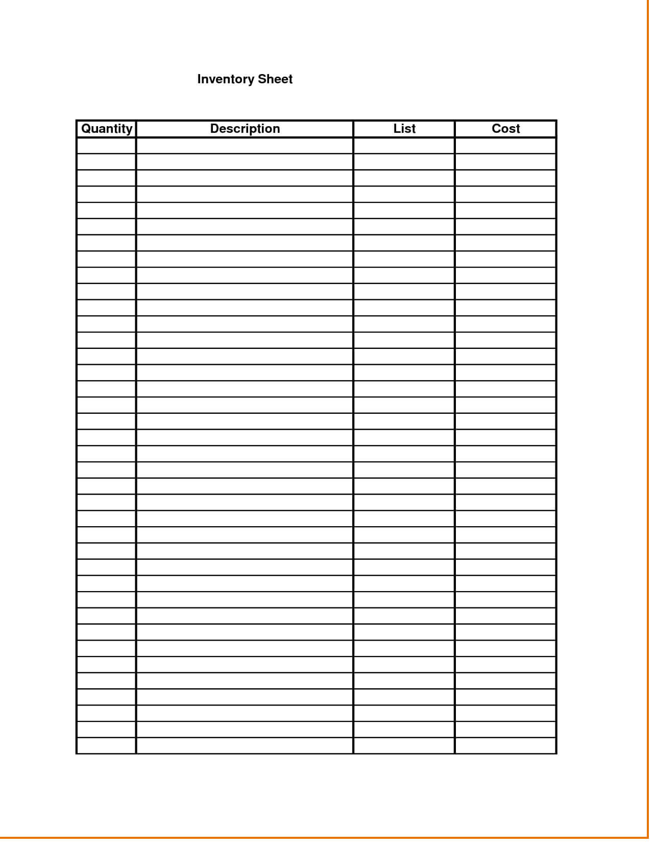 Free Download Inventory Control Sheet Template With Blank Inside Blank Table Of Contents Template