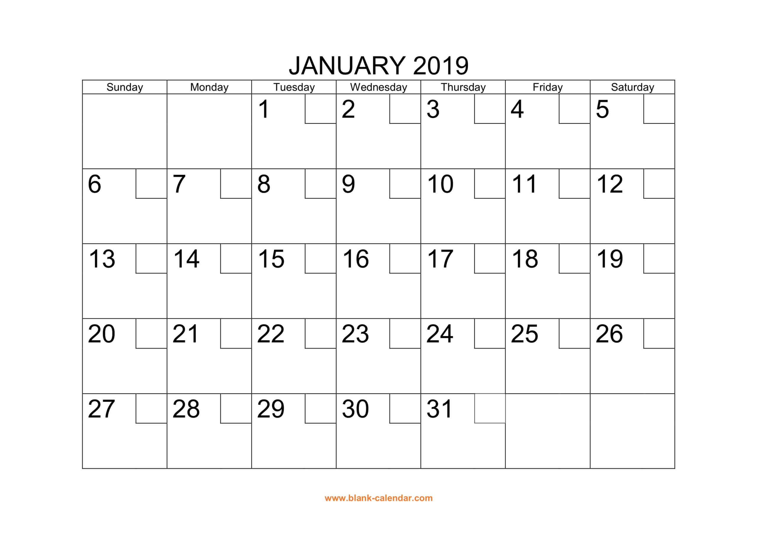 Free Download Printable Calendar 2019 With Check Boxes Pertaining To Blank One Month Calendar Template