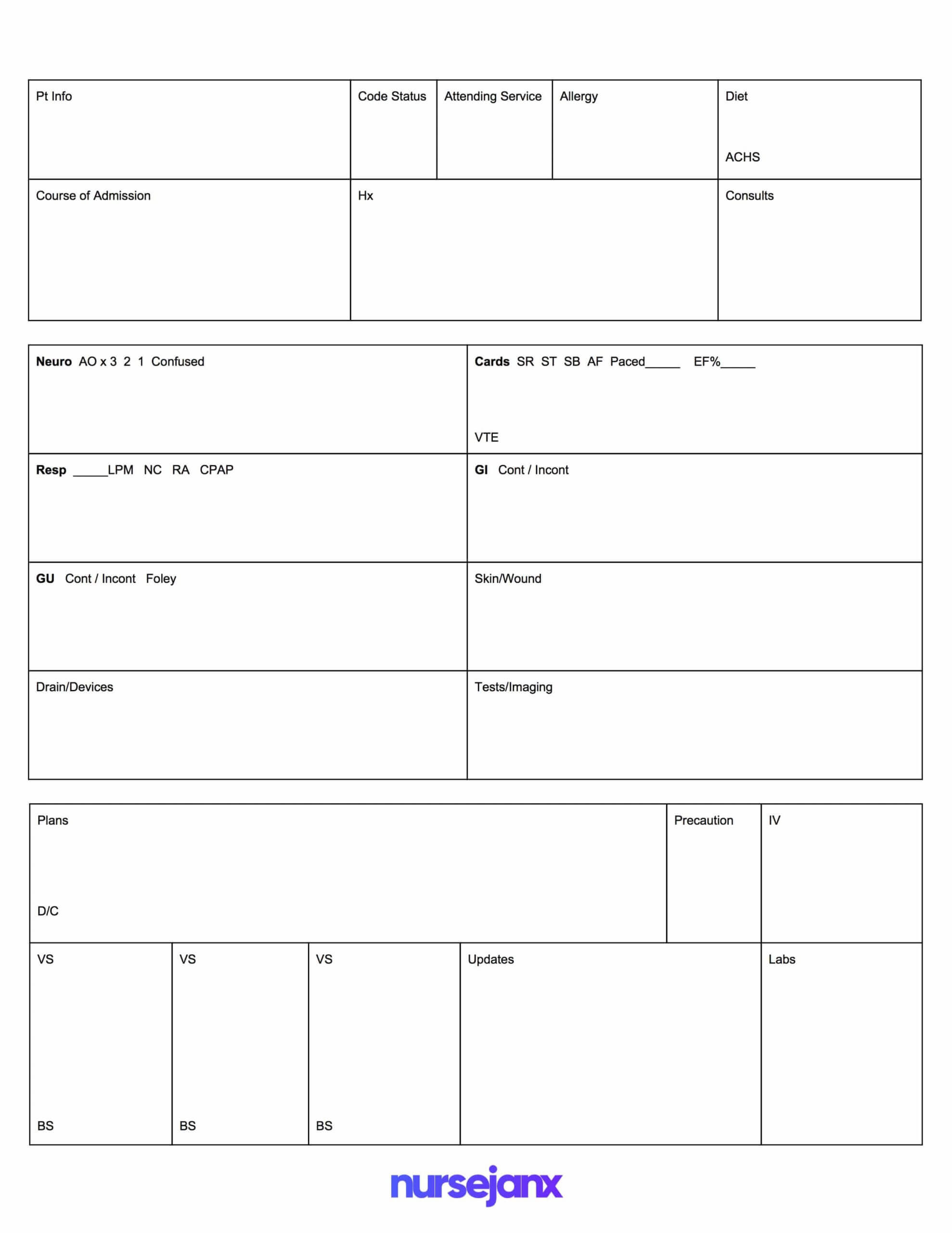 Free Download! This Nursejanx Store Download Fits One For Nursing Report Sheet Template