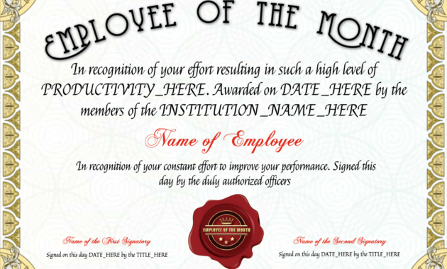 Free Employee Of The Month Certificate Template At in Employee Of The Month Certificate Template