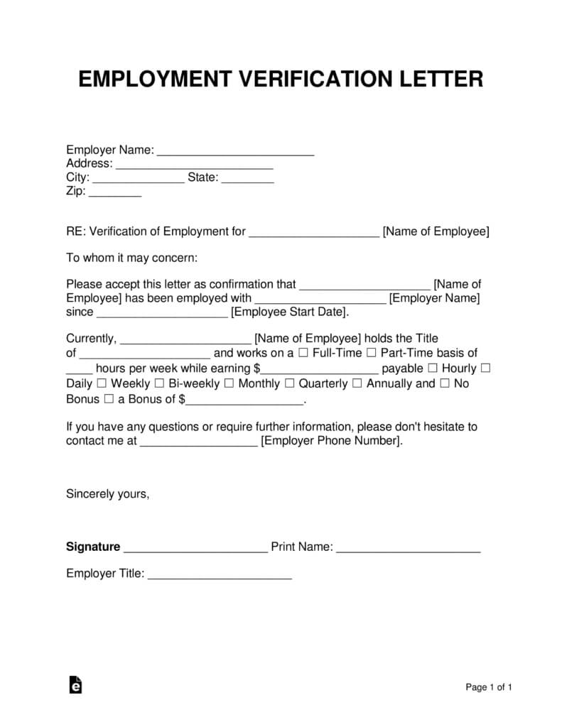 Free Employment (Income) Verification Letter – Pdf | Word Regarding Employment Verification Letter Template Word