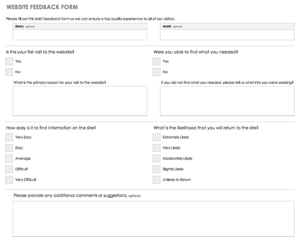 Free Feedback Form Templates | Smartsheet Within Training Feedback Report Template