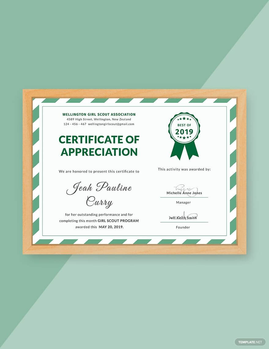 Free Girl Scout Certificate Of Appreciation | Certificate Of Intended For Indesign Certificate Template