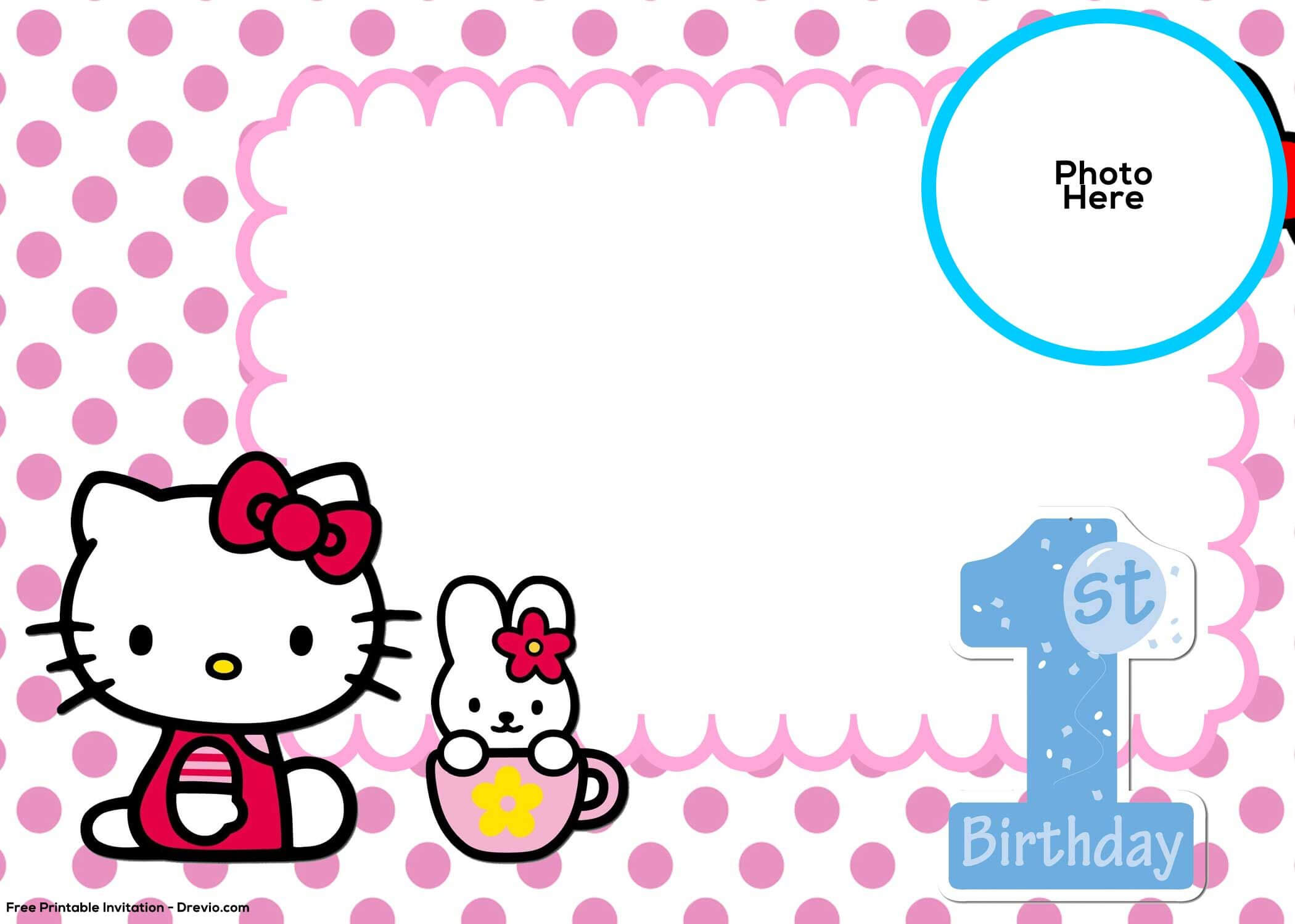 Free Hello Kitty 1St Birthday Invitation Template | Free With Hello Kitty Birthday Card Template Free