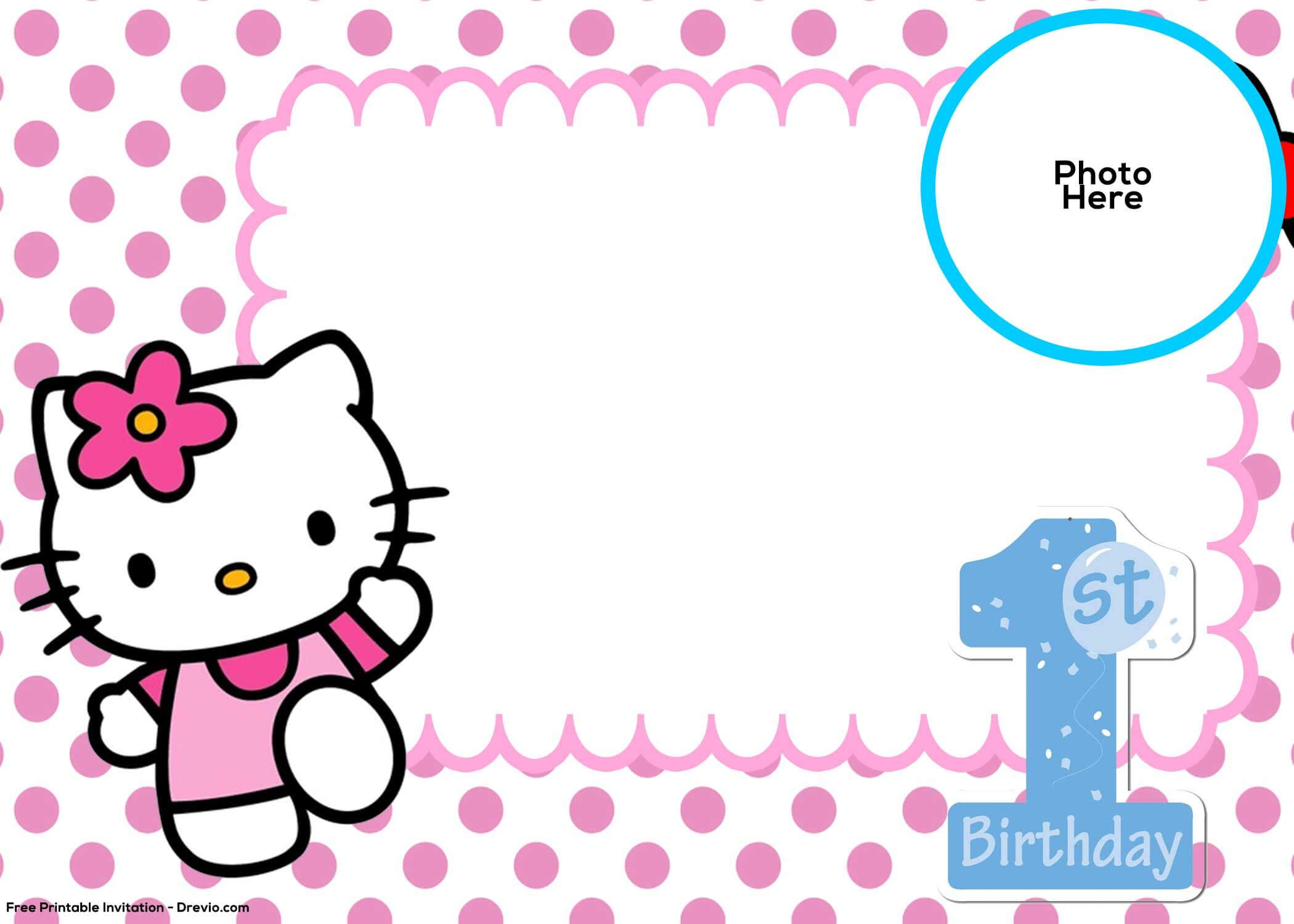 Free Hello Kitty 1St Birthday Invitation Template | Hello In Hello Kitty Banner Template