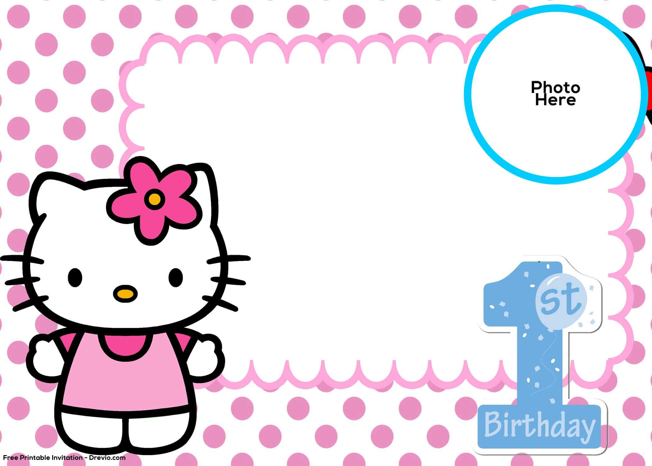 Free Hello Kitty 1St Birthday Invitation Template | Hello Intended For Hello Kitty Birthday Card Template Free