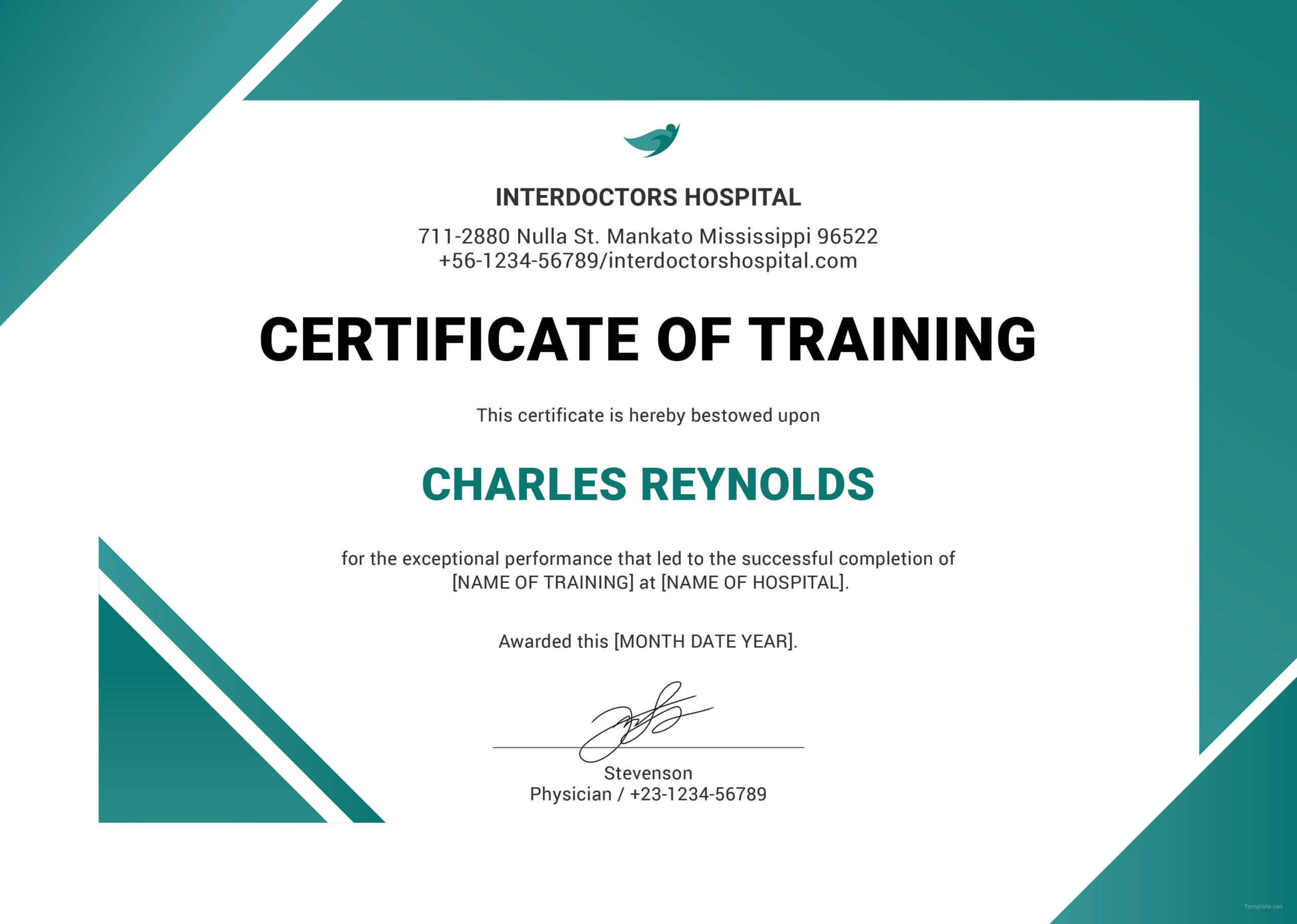 Free Hospital Training Certificate | Training Certificate For Template For Training Certificate