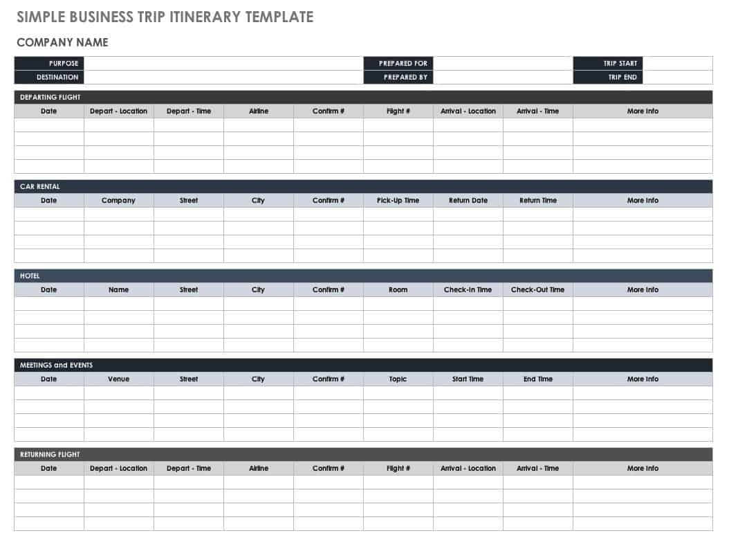 Free Itinerary Templates | Smartsheet Intended For Blank Trip Itinerary Template