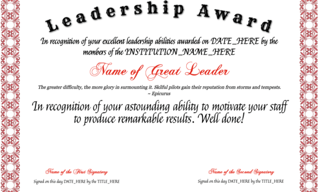 Free Leadership Award At Clevercertificates | Leadership for Leadership Award Certificate Template