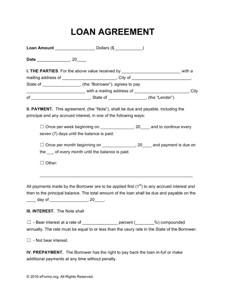 Free Loan Agreement Templates – Pdf | Word | Eforms – Free With Regard To Blank Loan Agreement Template