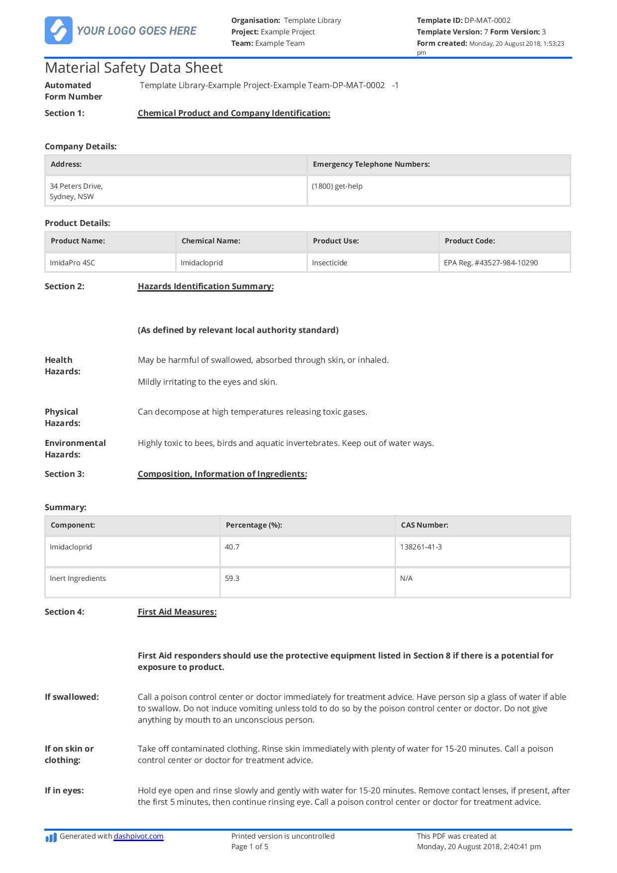 Free Material Safety Data Sheet Template (Better Than Word With Datasheet Template Word