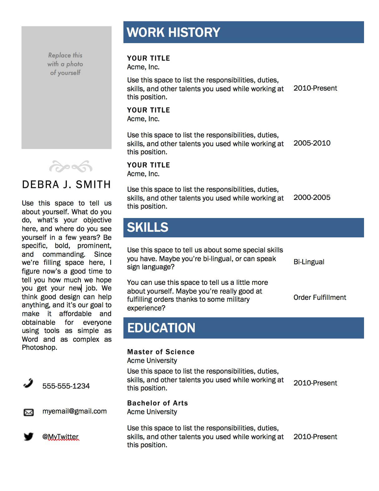 Free Microsoft Word Resume Template | Microsoft Word Resume Throughout Apa Template For Word 2010