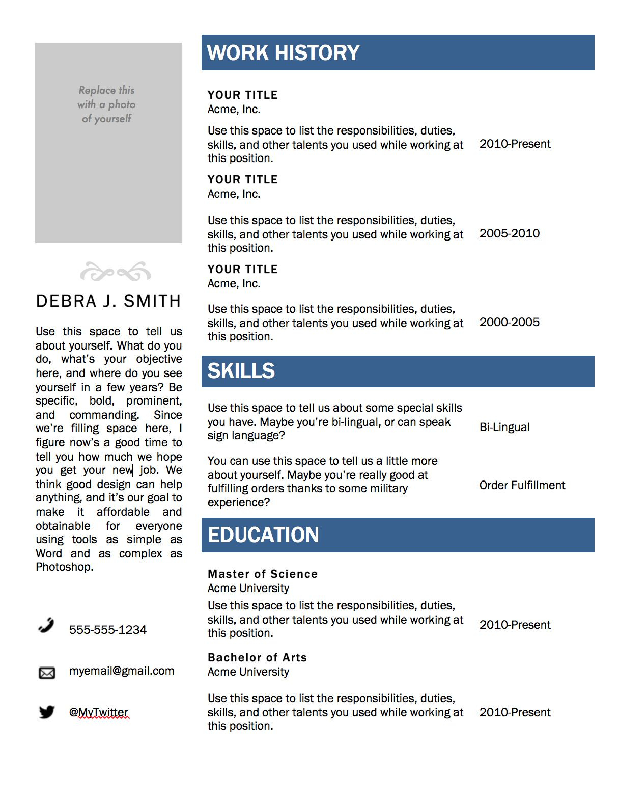 Free Microsoft Word Resume Template | Microsoft Word Resume With Regard To Resume Templates Word 2010
