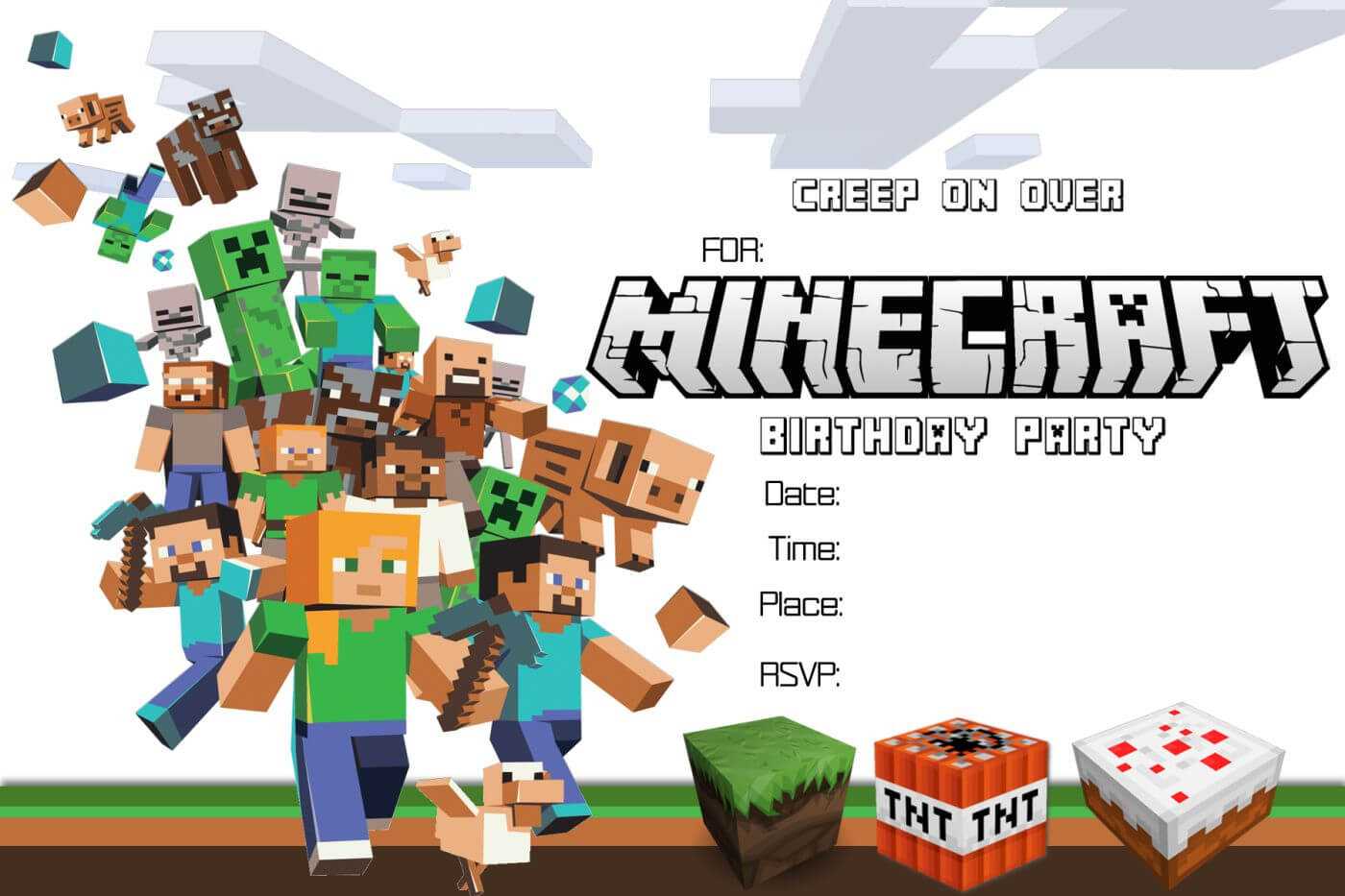 Free Minecraft Birthday Invitation Printable Intended For Minecraft Birthday Card Template