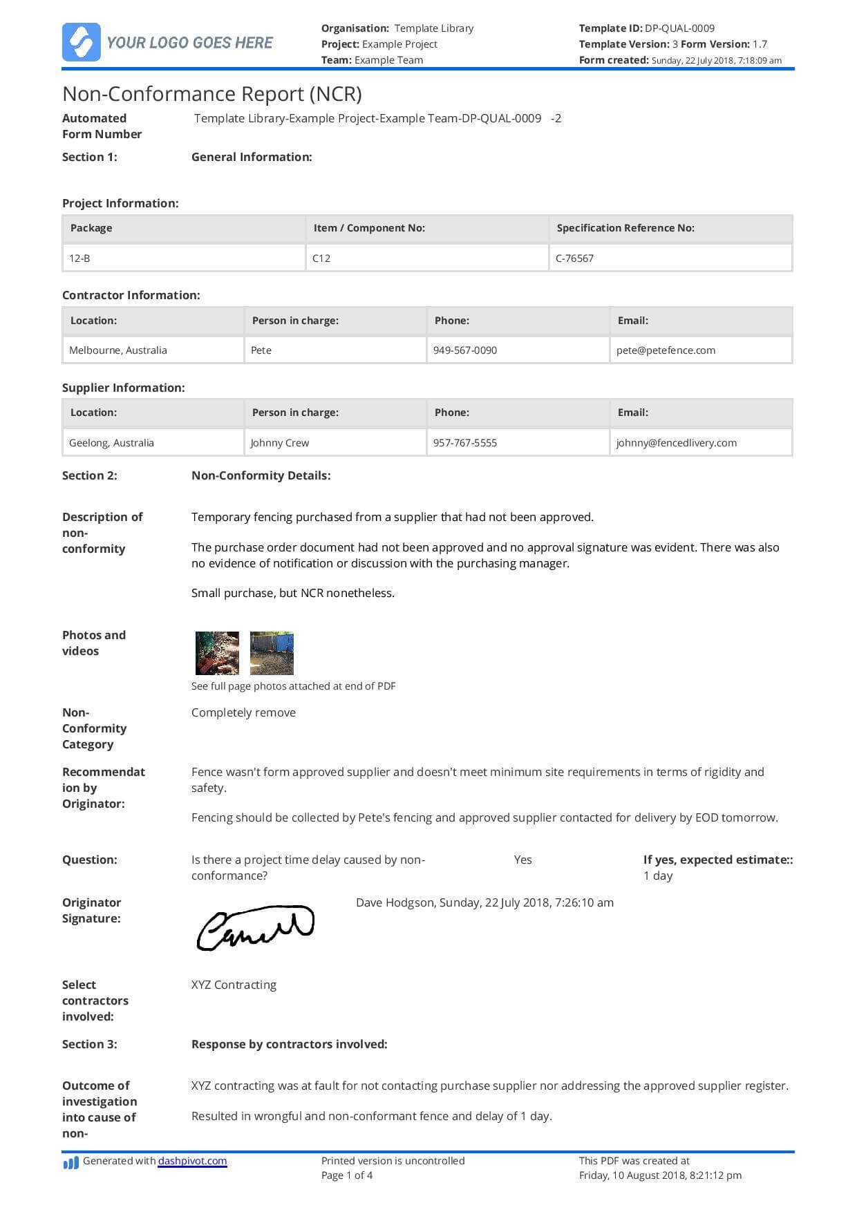 Free Non Conformance Report Template (Better Than Pdf And Intended For Non Conformance Report Form Template