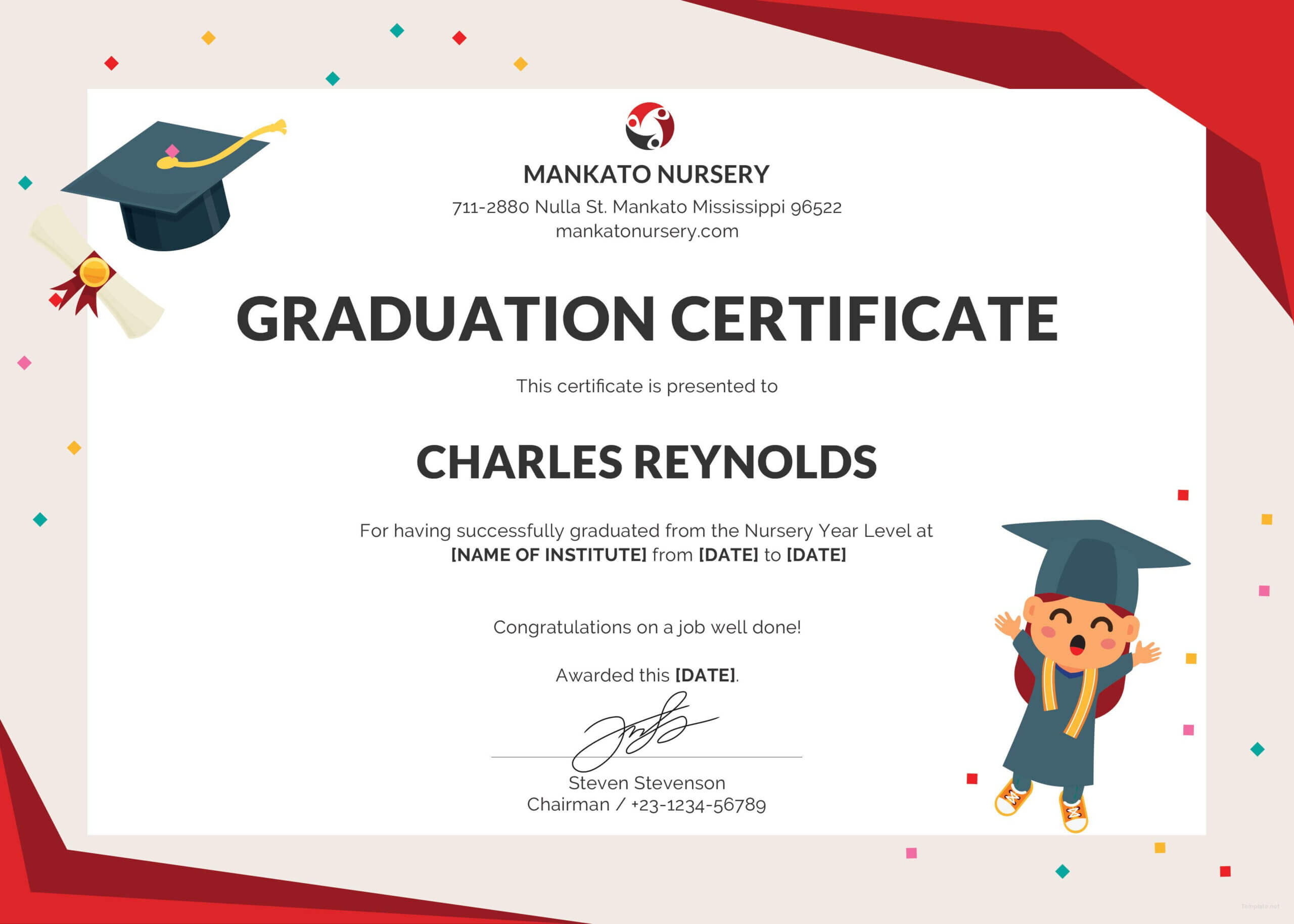 Free Nursery Graduation Certificate | Graduation Certificate In 5Th Grade Graduation Certificate Template