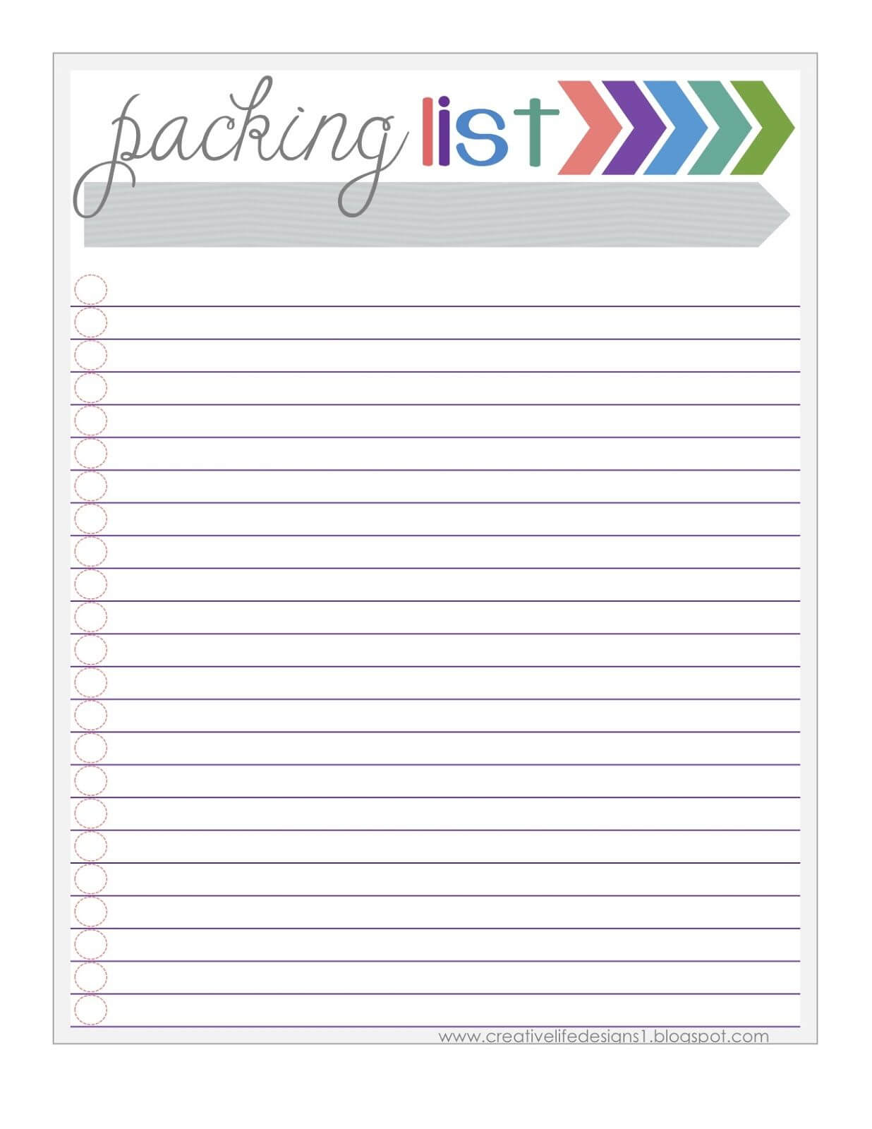 Free Packing List Printable Creative Life Designs | Packing In Blank Packing List Template