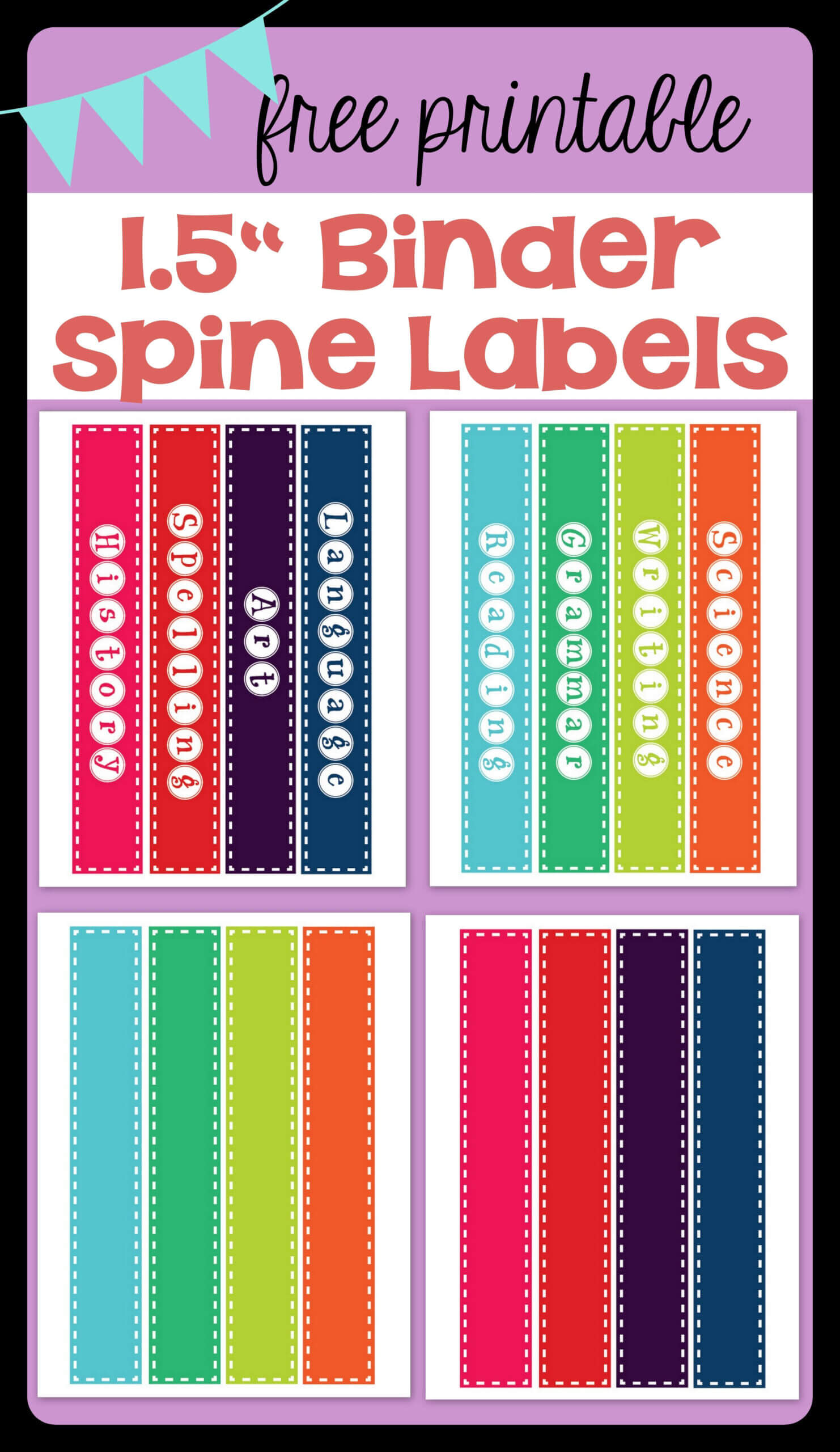Free Printable 1.5" Binder Spine Labels For Basic School Inside 3 Inch Binder Spine Template Word