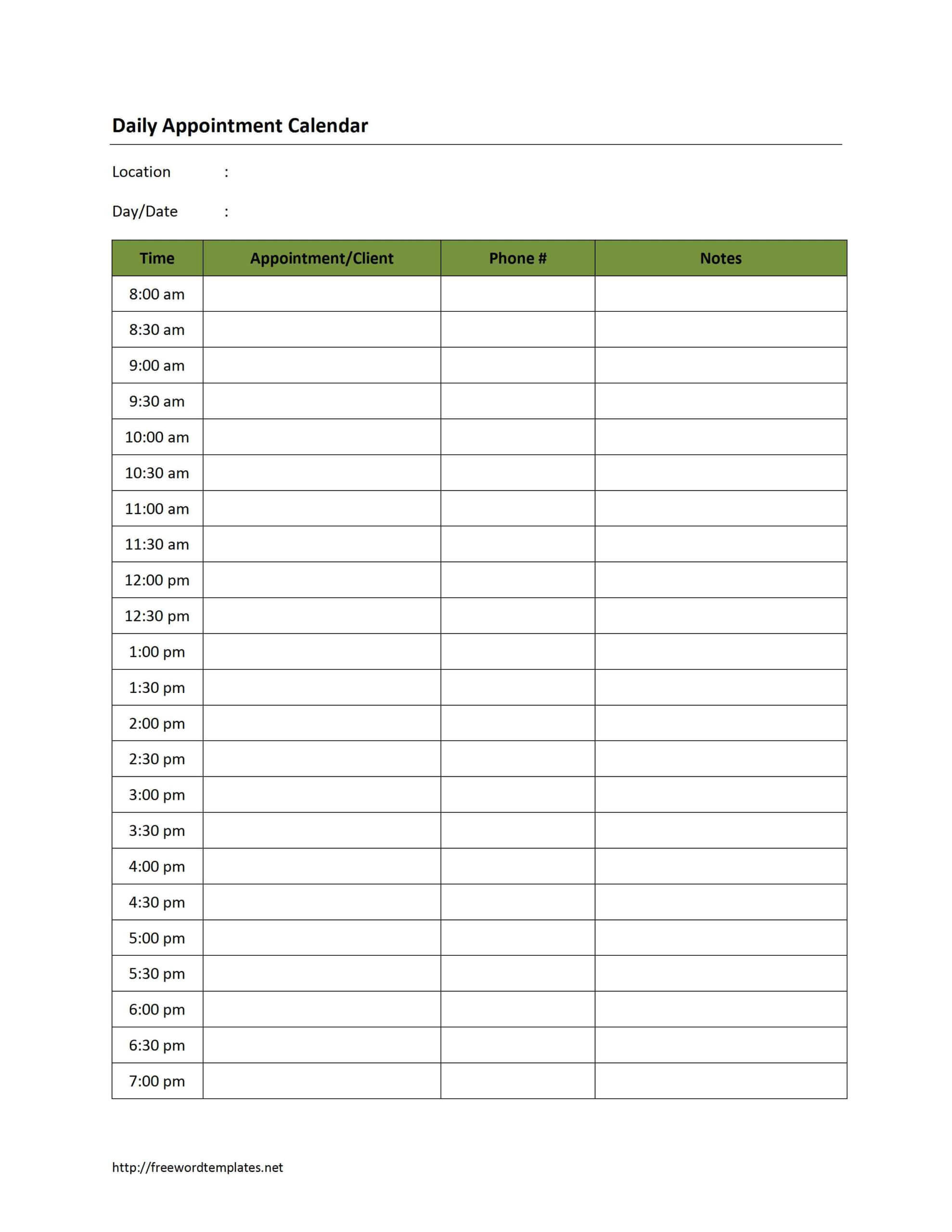 Free Printable Blank Daily Calendar | 181D Daily Appointment Intended For Printable Blank Daily Schedule Template