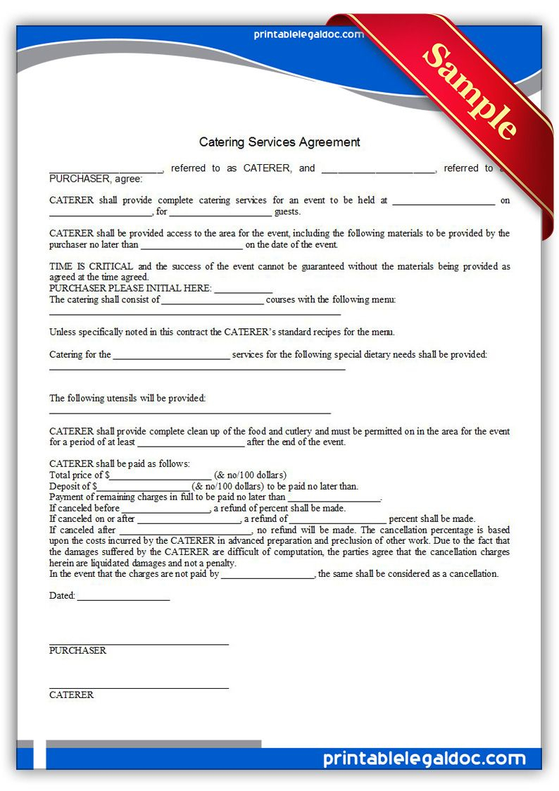 Free Printable Catering Services Agreement | Sample Regarding Catering Contract Template Word