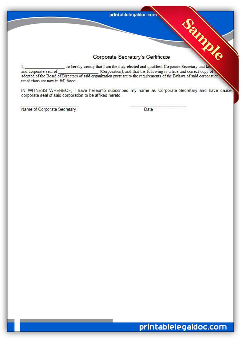 Free Printable Certificate, Corporate Secretary's Legal With Corporate Secretary Certificate Template