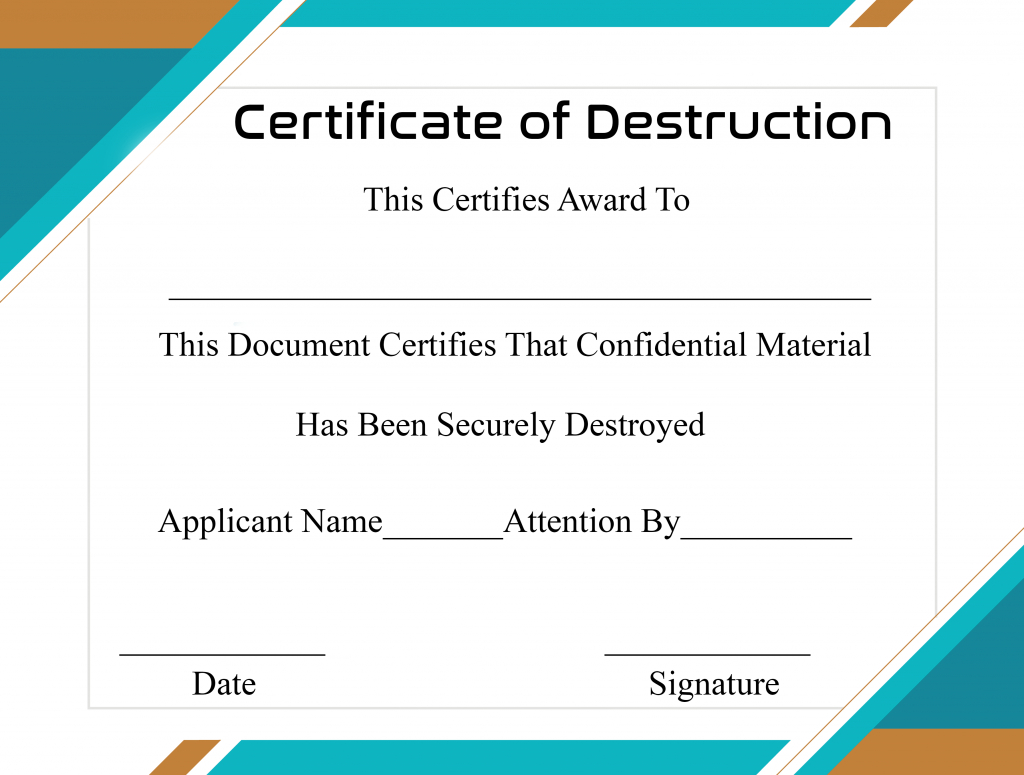 Free Printable Certificate Of Destruction Sample In Destruction Certificate Template