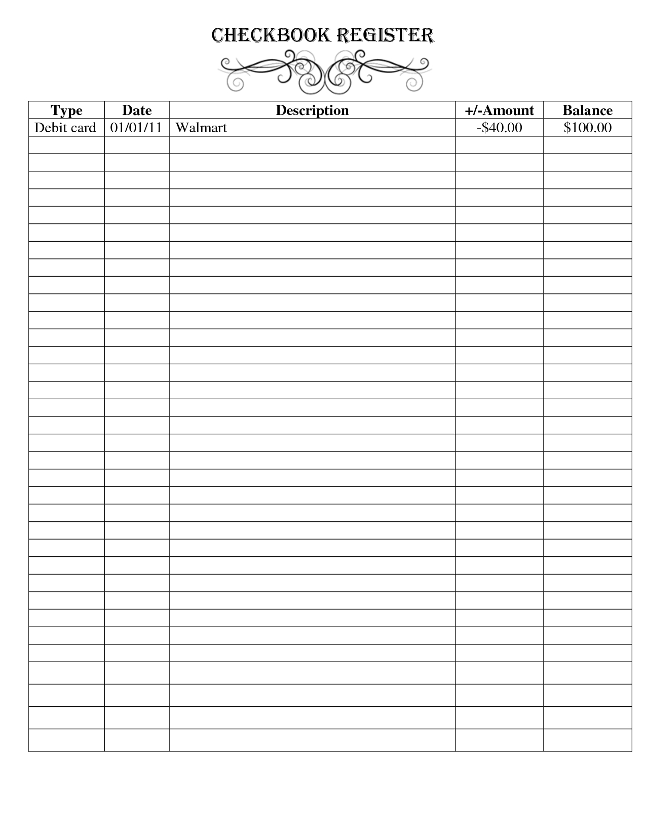 Free Printable Checkbook Register Templates … | Checkbook In Editable Blank Check Template