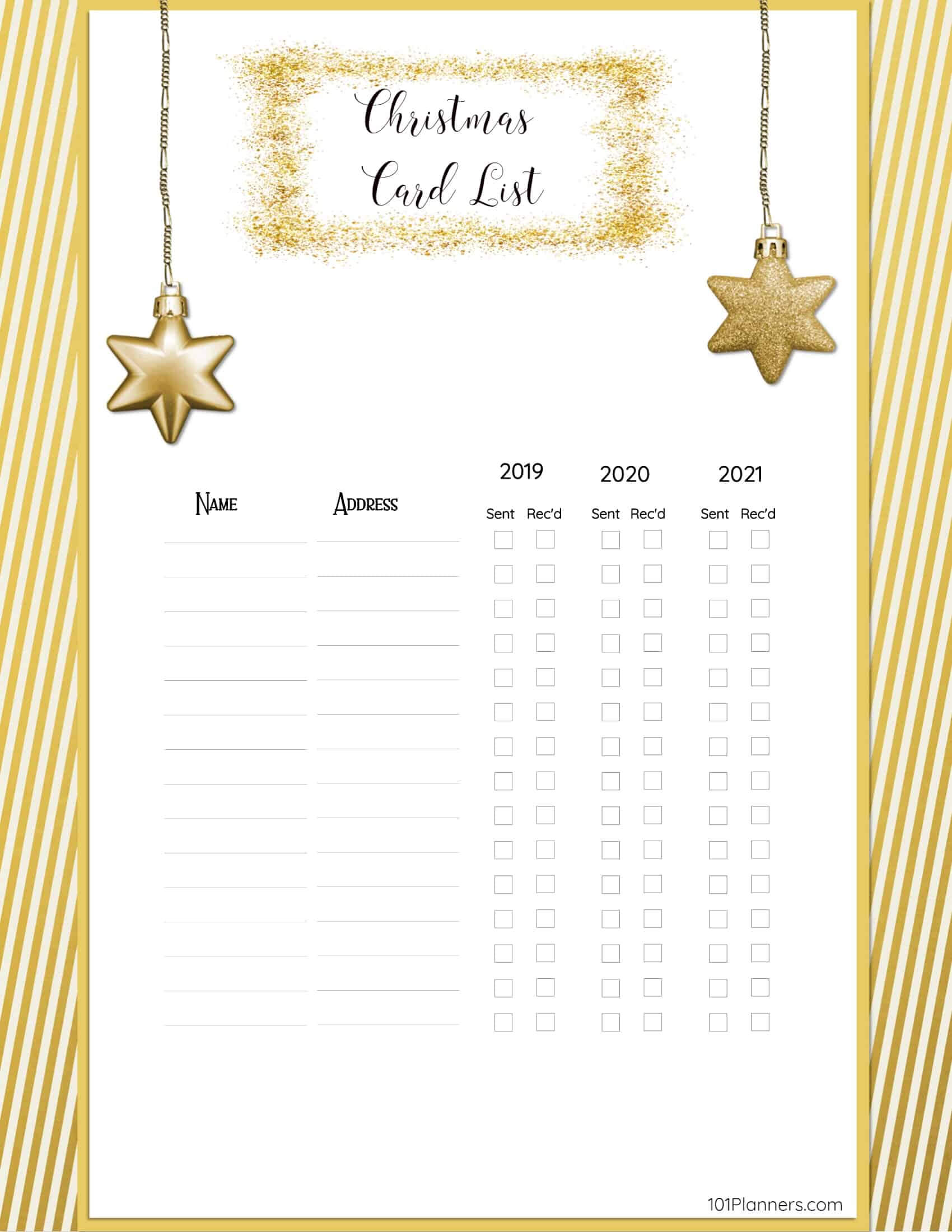 Free Printable Christmas Gift List Template Pertaining To Christmas Card List Template