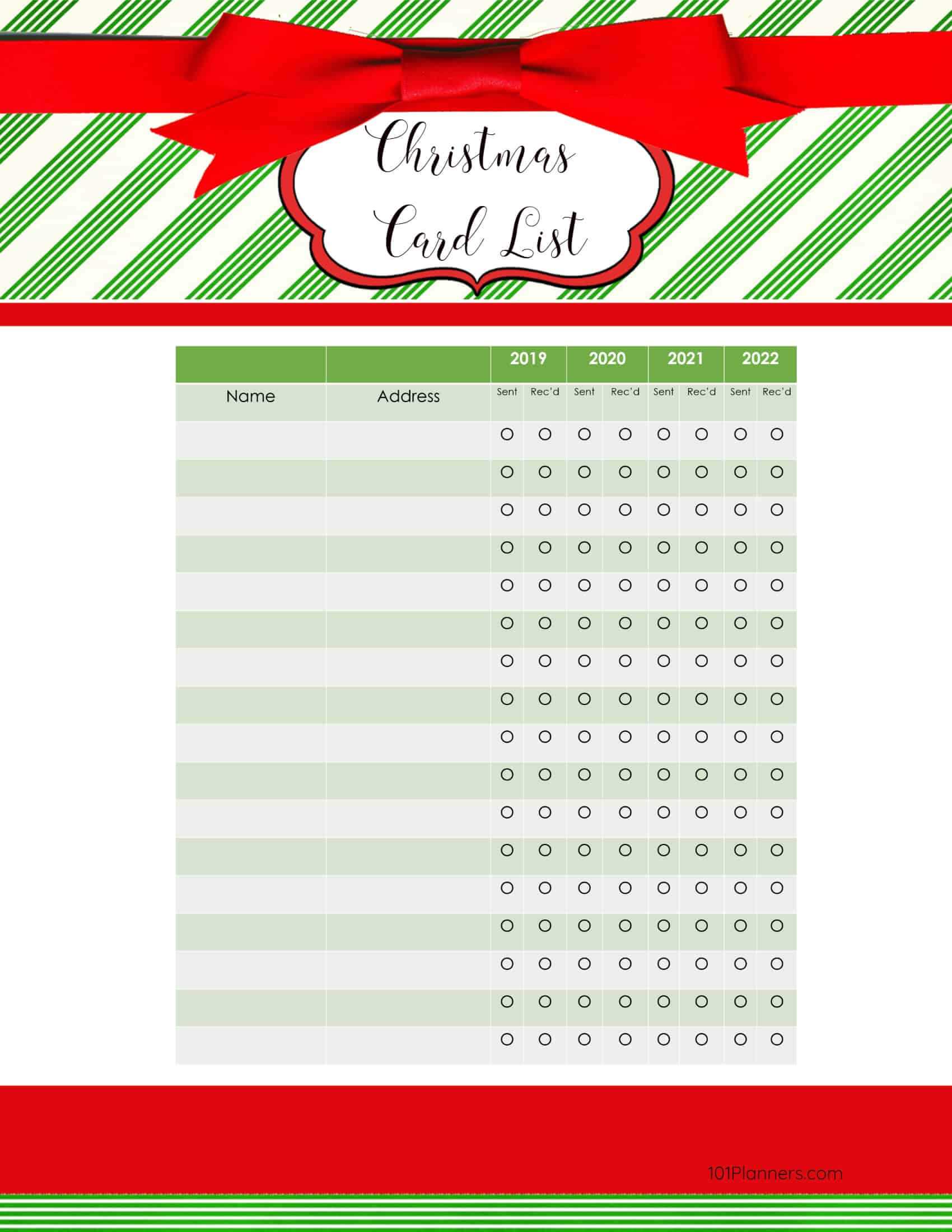 Free Printable Christmas Gift List Template Within Christmas Card List Template