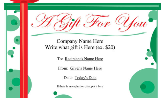 Free Printable Gift Certificate Template | Free Christmas for Christmas Gift Certificate Template Free Download