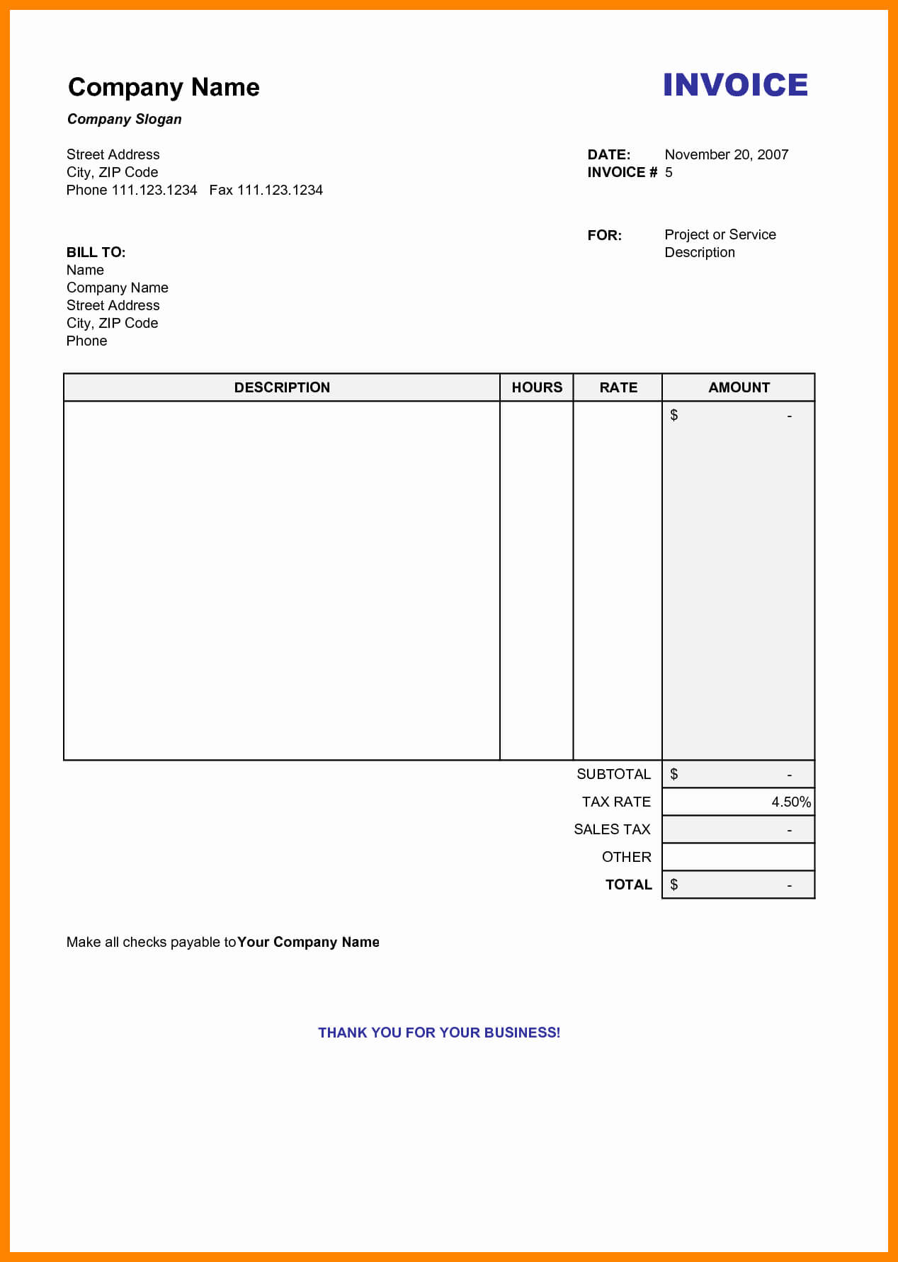 Free Printable Invoice Templates Examples Pdf Word Doc Blank Throughout Blank Html Templates Free Download