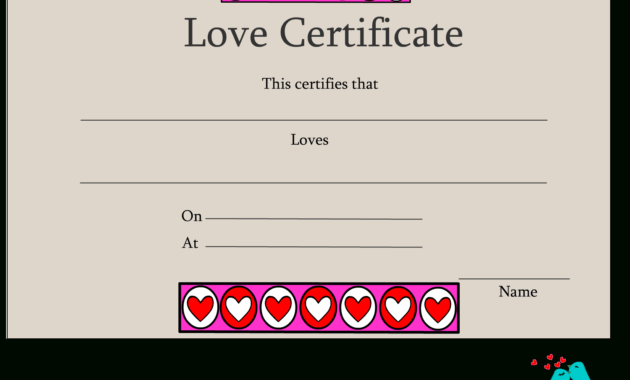 Free Printable Love Certificates pertaining to Love Certificate Templates