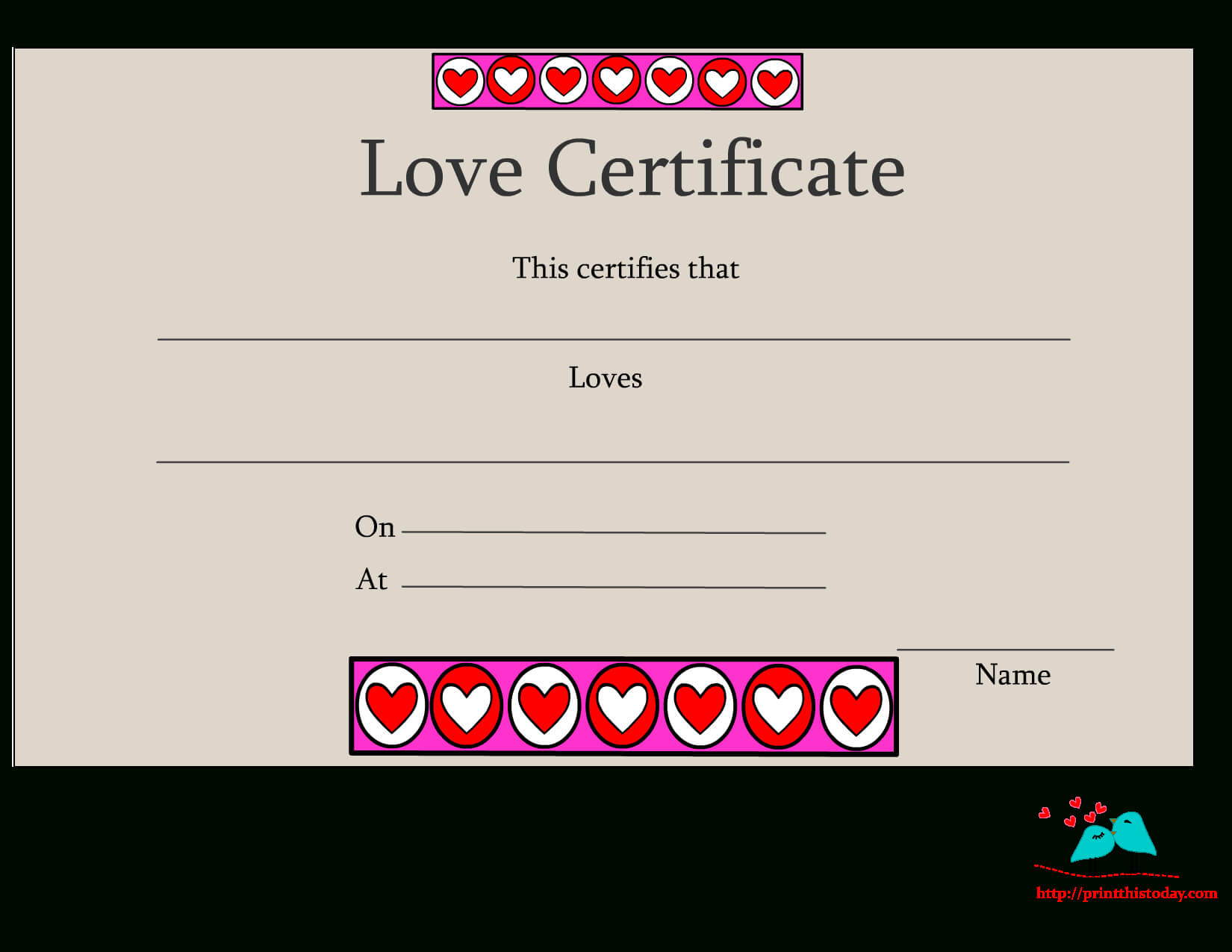Free Printable Love Certificates Pertaining To Love Certificate Templates