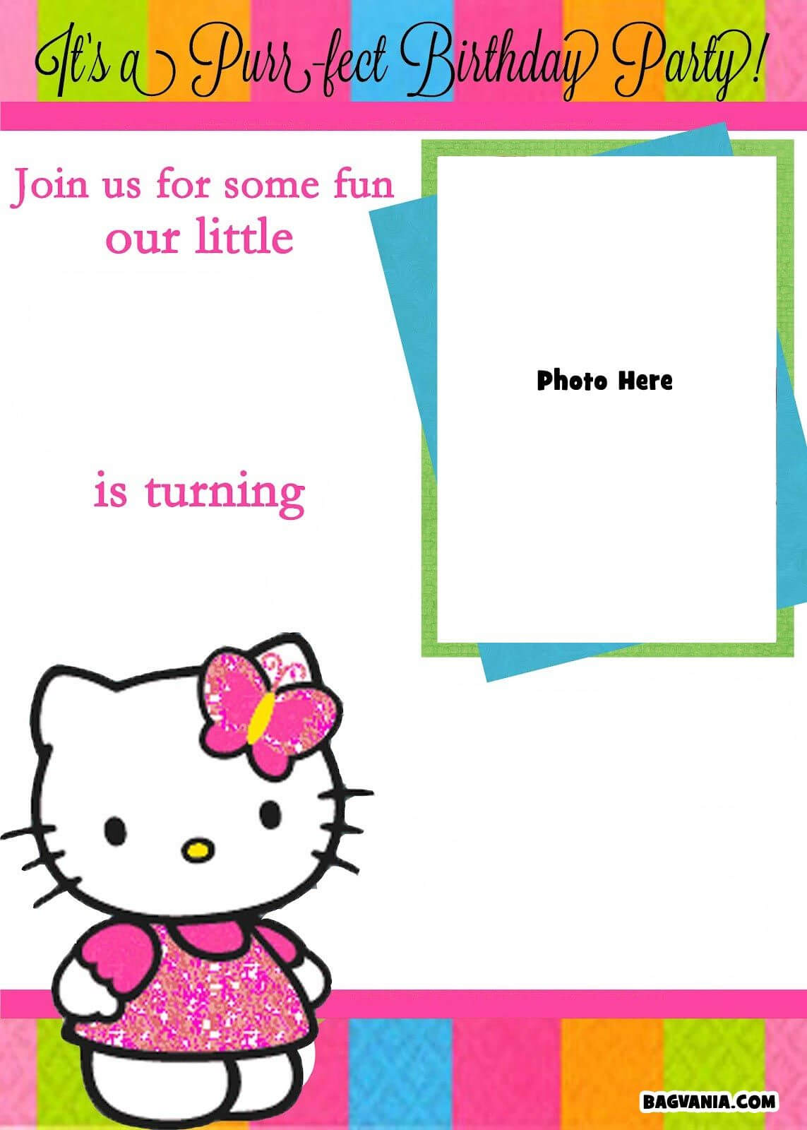 Free Printable Photo Birthday Invitations – Bagvania Free For Hello Kitty Birthday Card Template Free