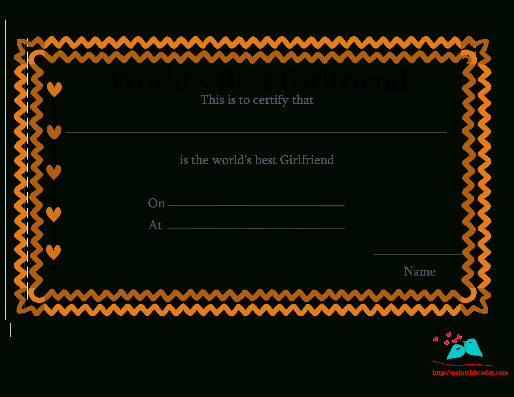 Free Printable World's Best Girlfriend Certificates Pertaining To Love Certificate Templates