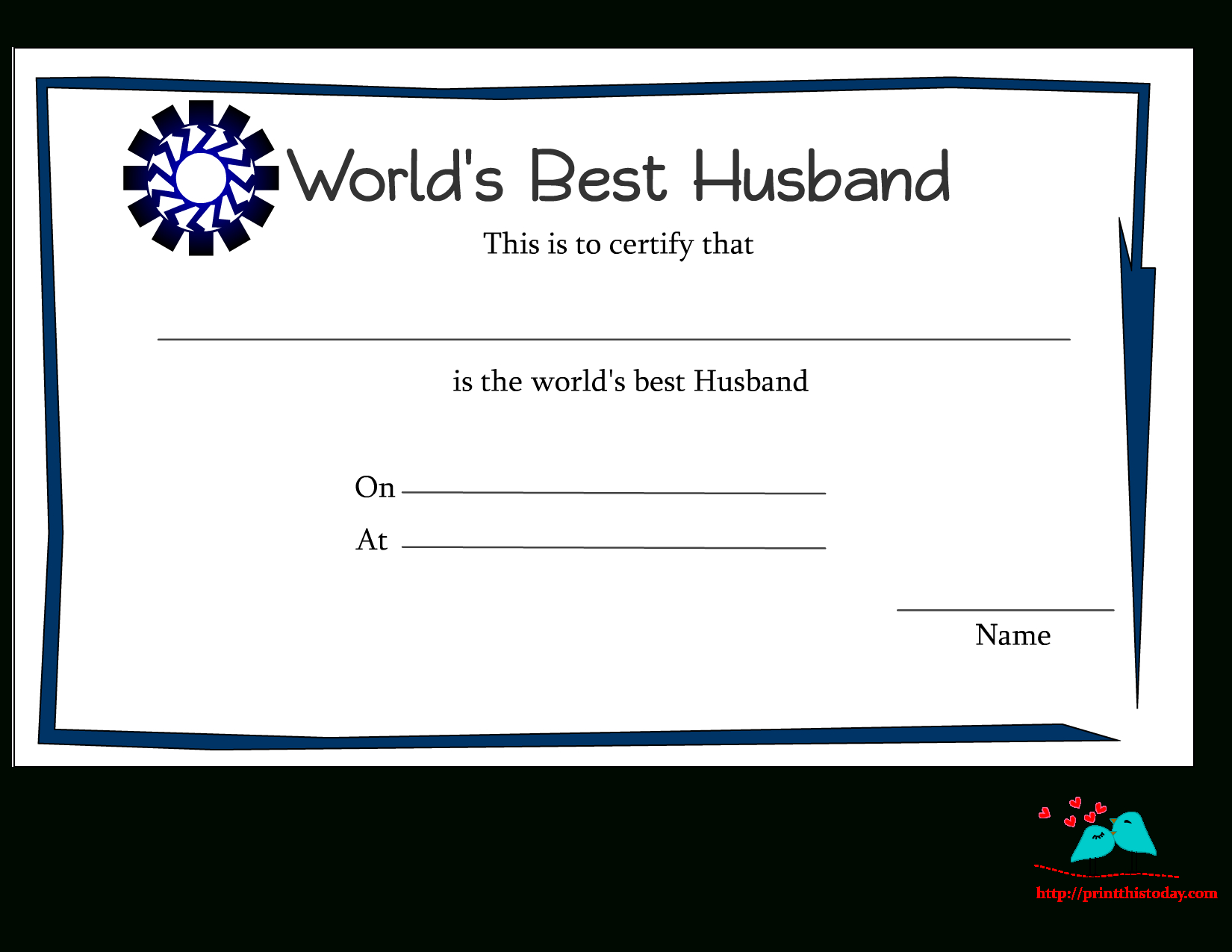 Free Printable World's Best Husband Certificates In Anniversary Certificate Template Free