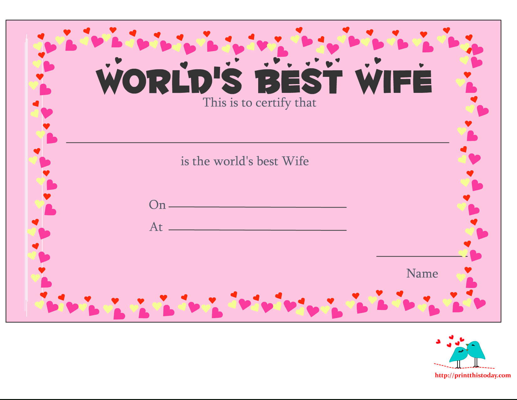 Free Printable World's Best Wife Certificates Intended For Love Certificate Templates