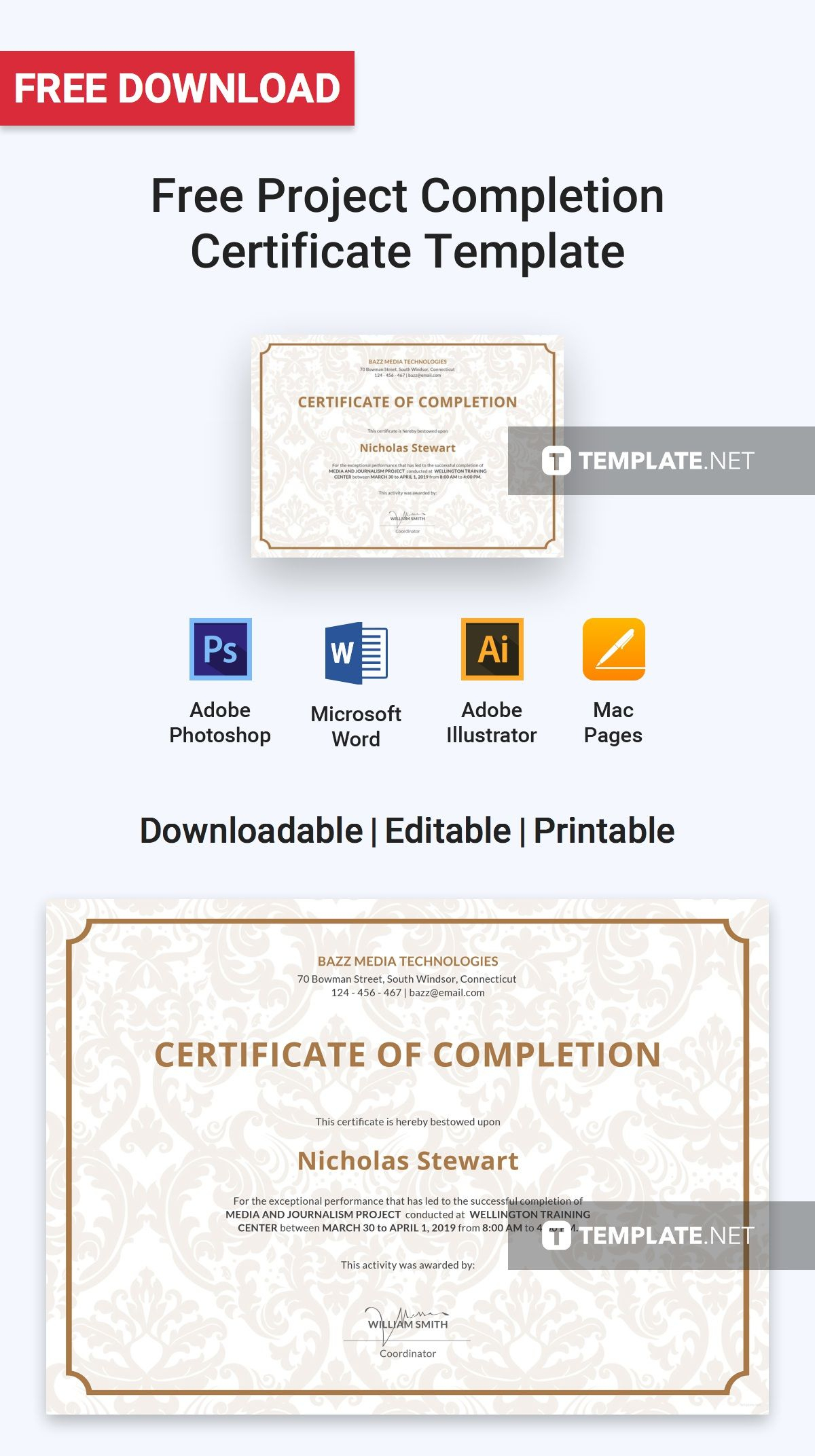 Free Project Completion Certificate | Certificate Templates Pertaining To Certificate Template For Project Completion