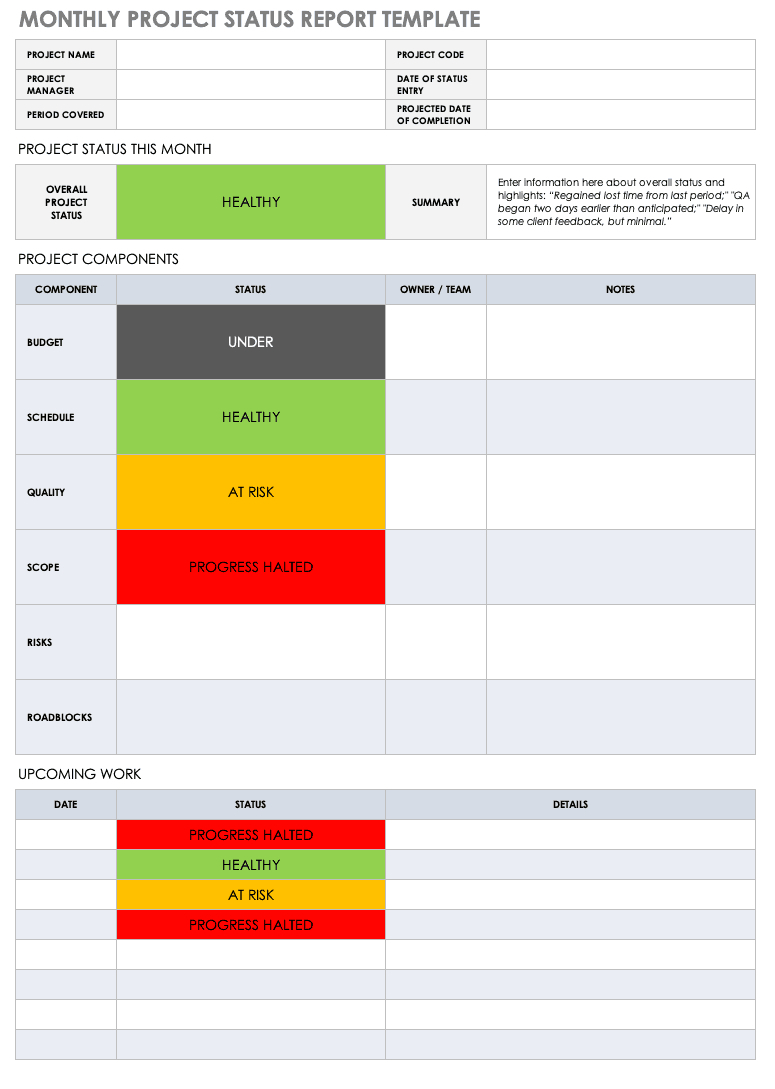 Free Project Report Templates | Smartsheet With Monthly Project Progress Report Template