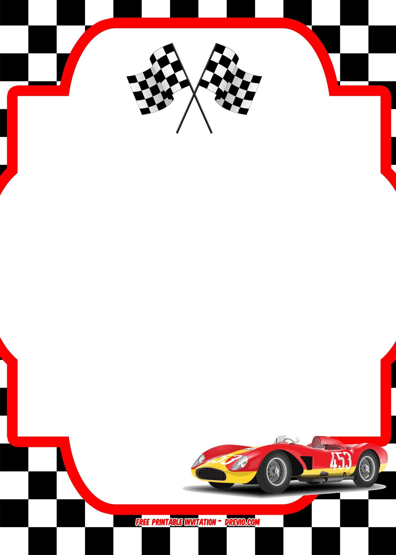 Free Race Car Birthday Invitation Template - Printable Intended For Blank Race Car Templates
