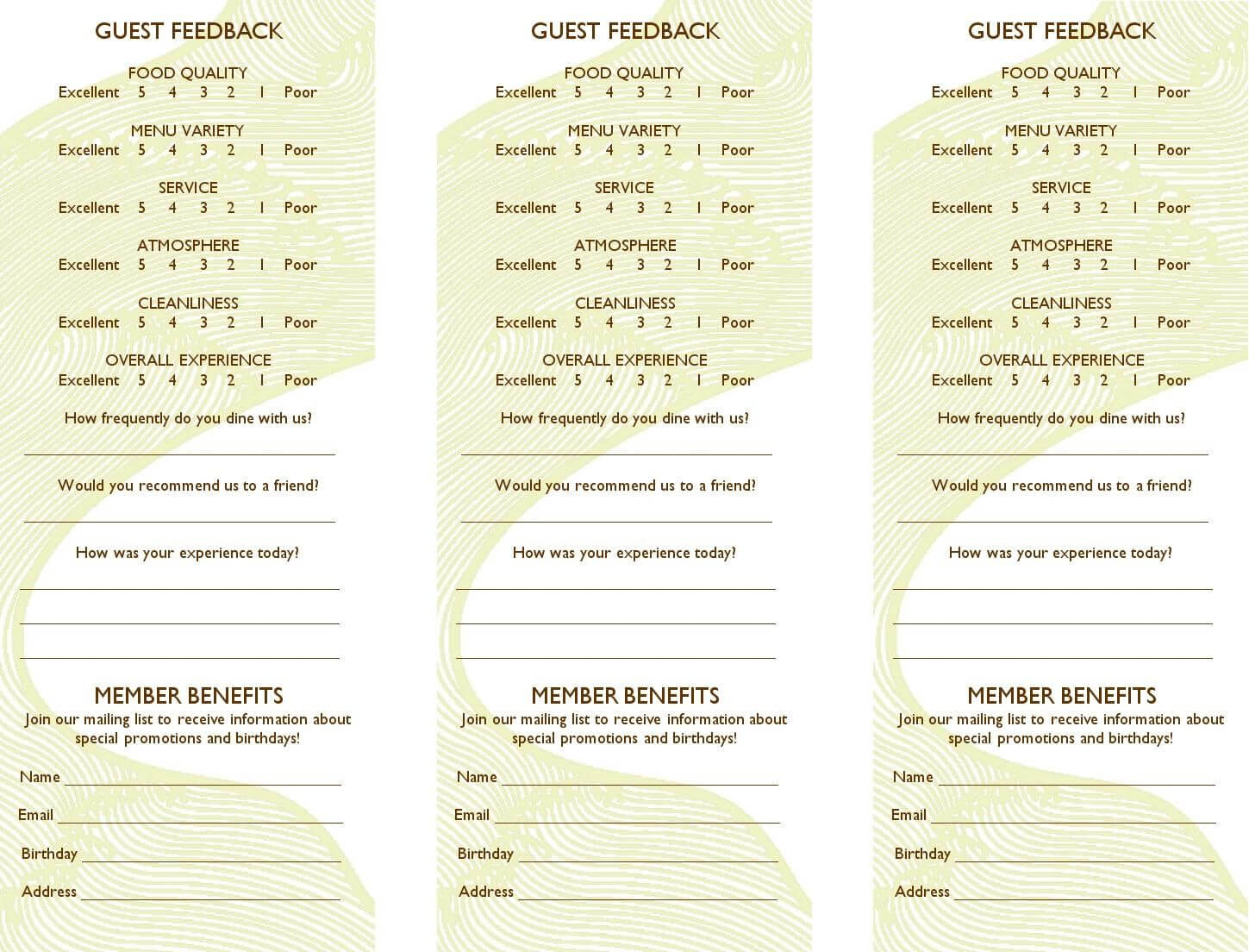 Free Restaurant Comment Card Template Dramakoreaterbarucom Inside Survey Card Template
