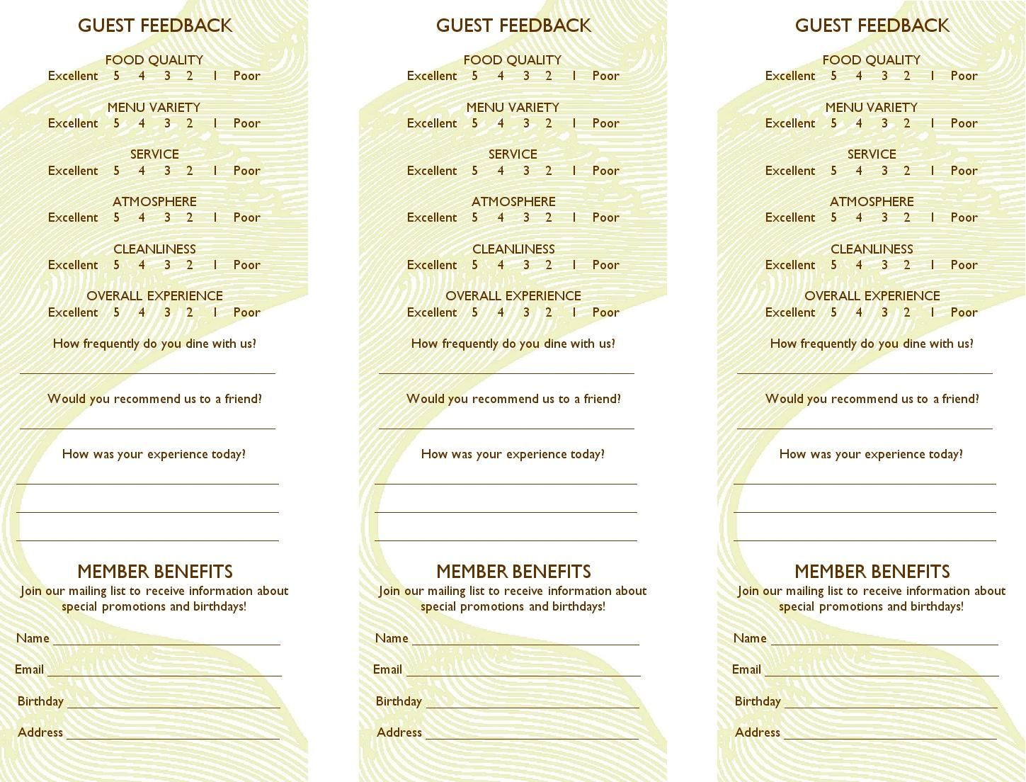 Free Restaurant Comment Card Template Dramakoreaterbarucom Within Restaurant Comment Card Template