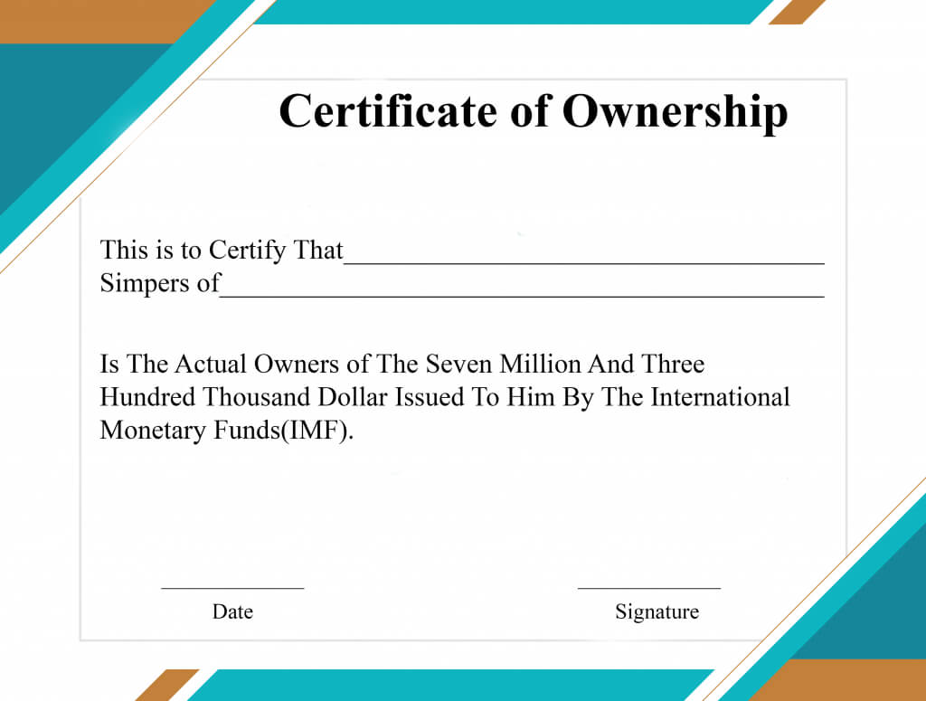 Free Sample Certificate Of Ownership Templates | Certificate With Regard To Ownership Certificate Template