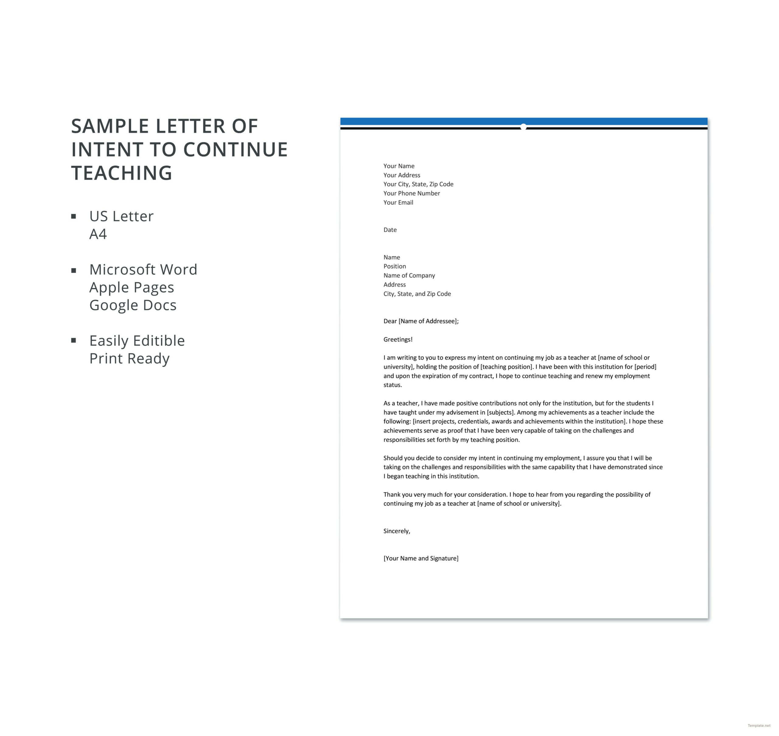 Free Sample Letter Of Intent To Continue Teaching | Job Pertaining To Letter Of Interest Template Microsoft Word