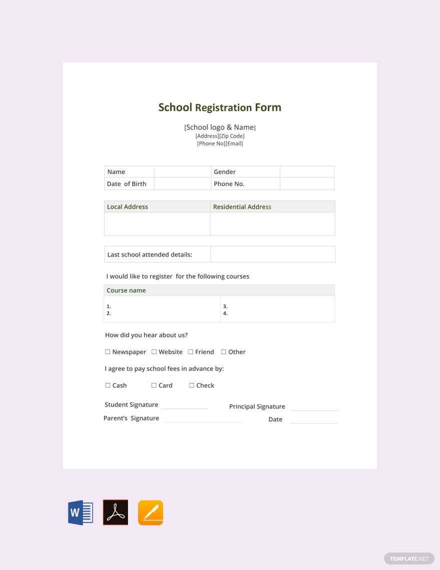 Free School Registration Form | Registration Form, School For School Registration Form Template Word