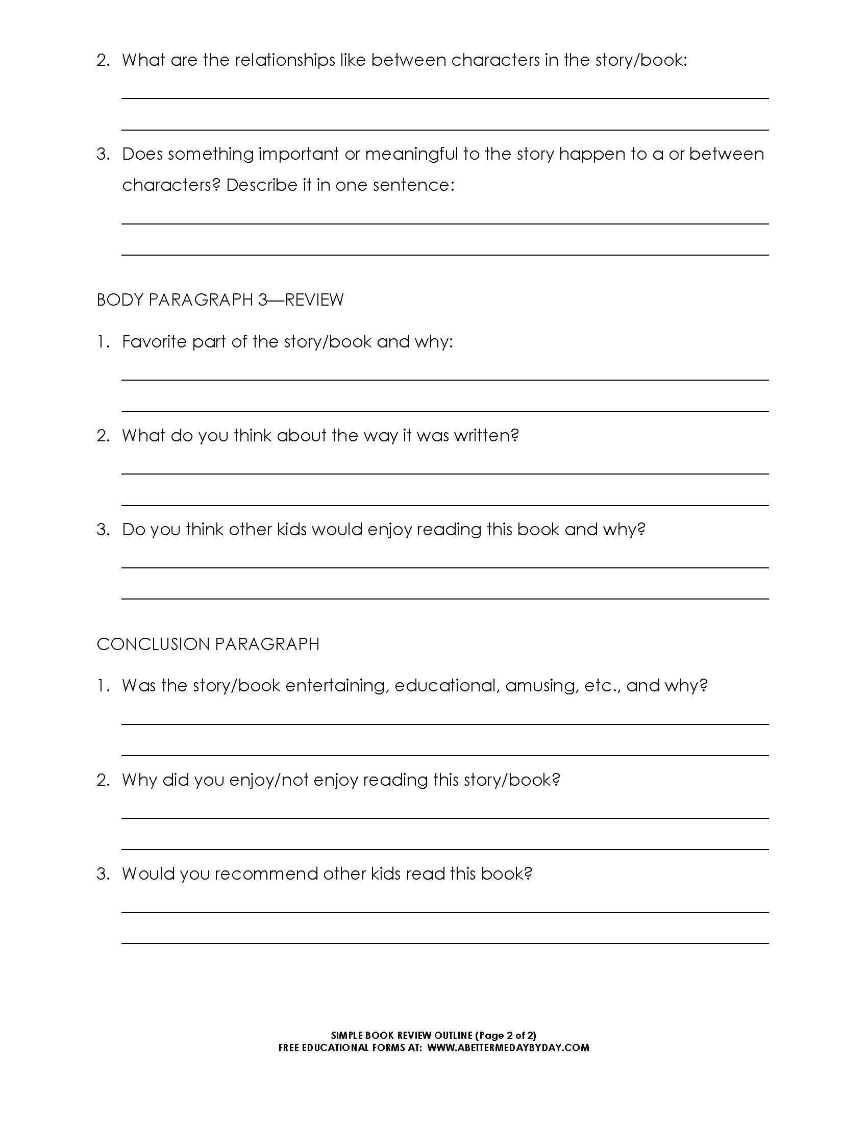 Free: Simple 5 Paragraph Book Review Or Report Outline Form Regarding One Page Book Report Template