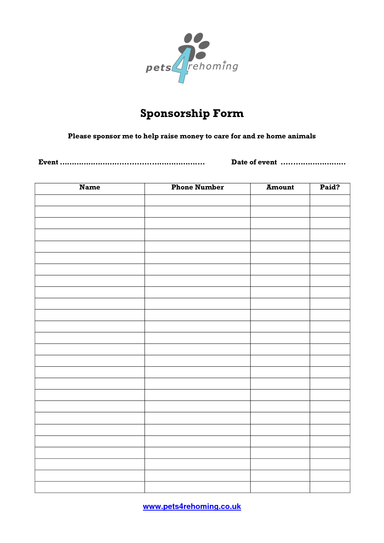 Free Sponsorship Form Template - Oloschurchtp Inside Blank Sponsorship Form Template